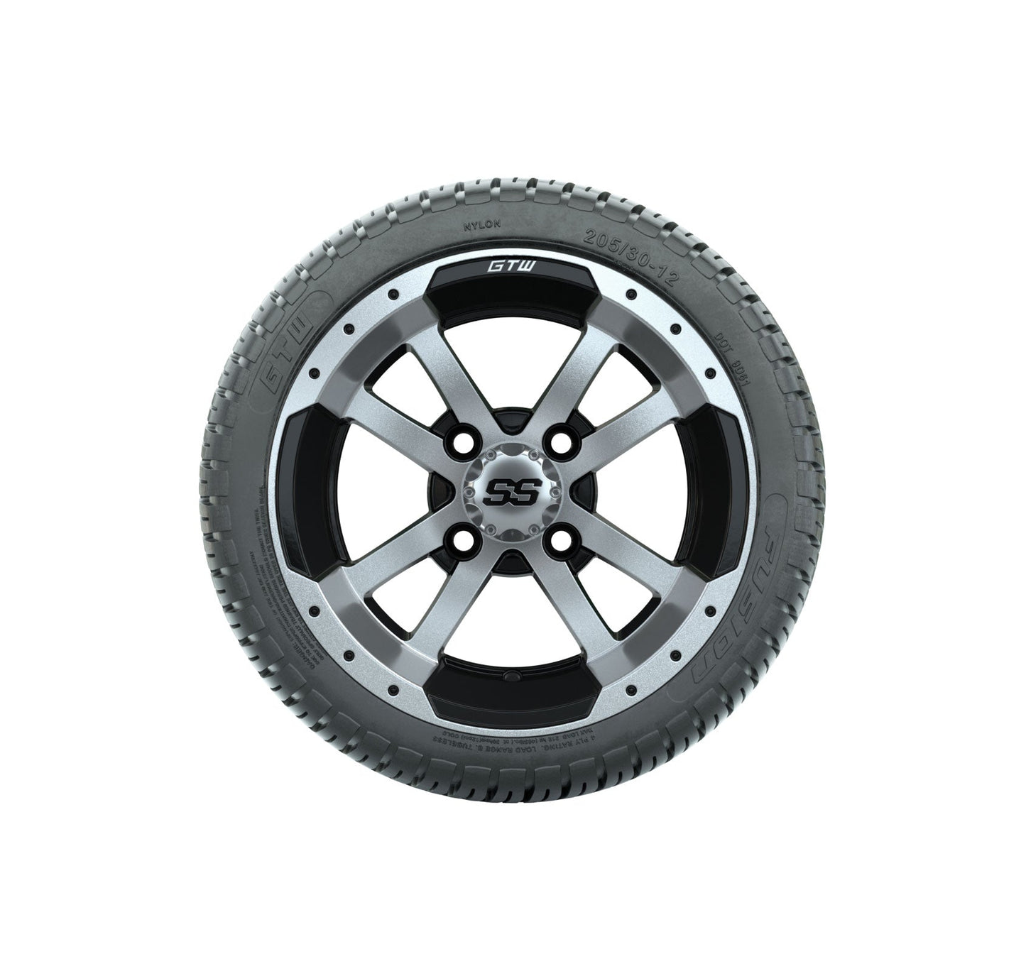 GTW Storm Trooper Black and Machined Wheels with 18in Fusion DOT Approved Street Tires - 12 Inch