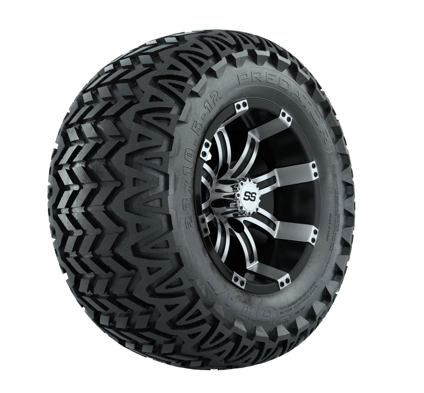 GTW Tempest Black and Machined Wheels with 23in Predator A-T Tires - 12 Inch
