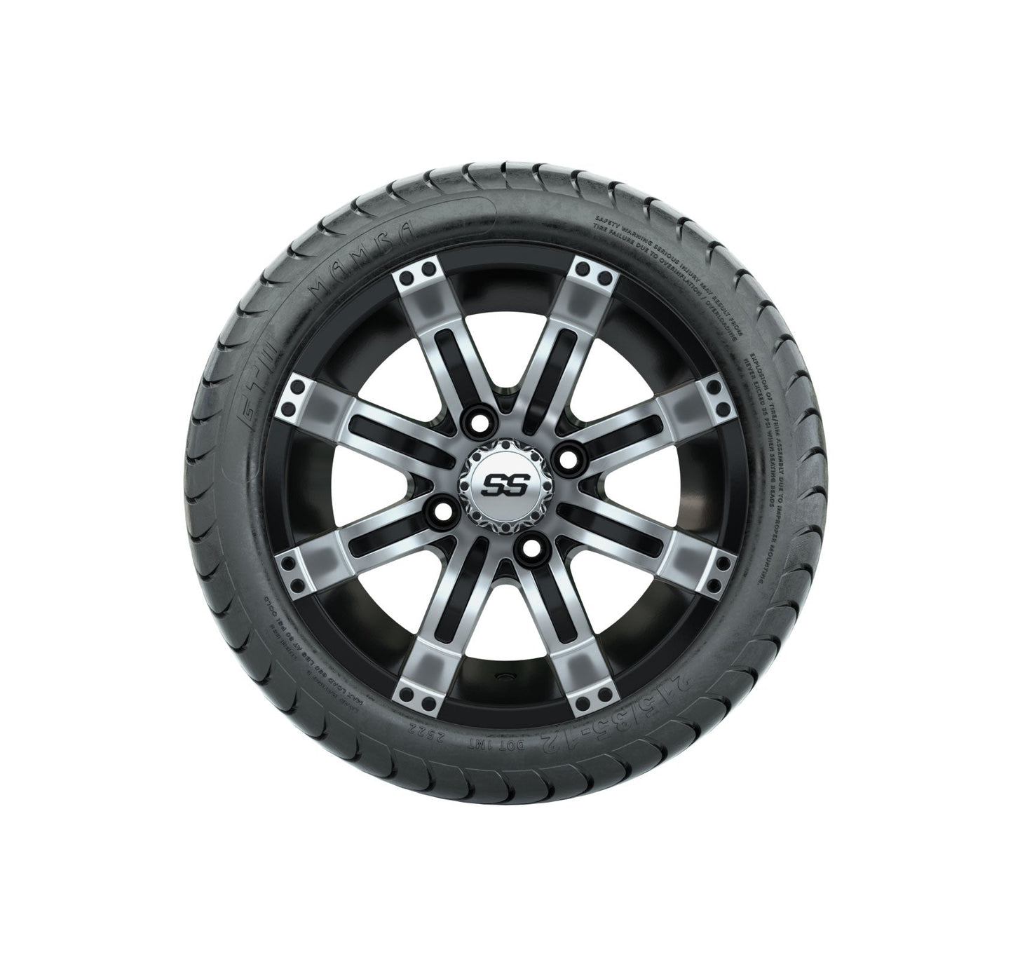 GTW Tempest Black and Machined Wheels with 18in Mamba DOT Approved Street Tires - 12 Inch