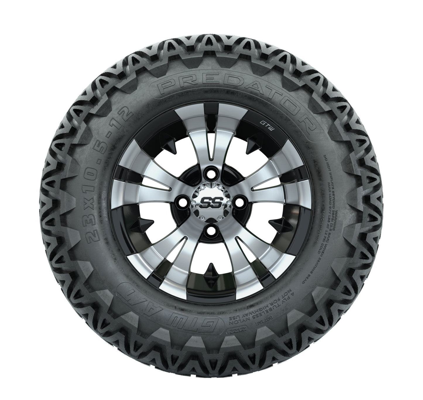 GTW Vampire Black and Machined Wheels with 23in Predator A-T Tires - 12 Inch