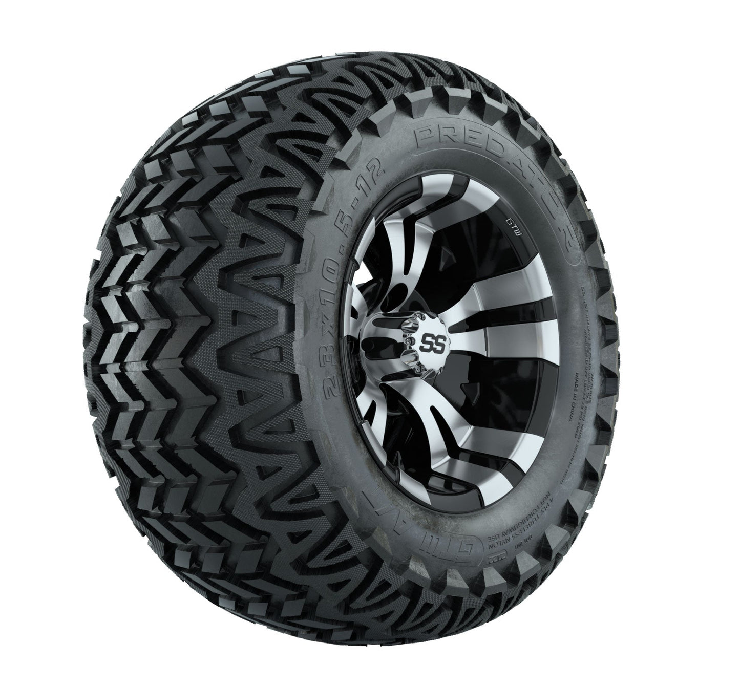 GTW Vampire Black and Machined Wheels with 23in Predator A-T Tires - 12 Inch
