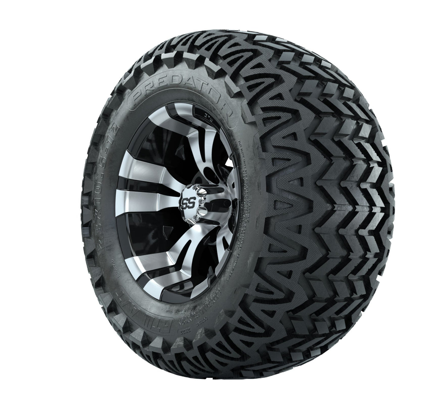 GTW Vampire Black and Machined Wheels with 23in Predator A-T Tires - 12 Inch