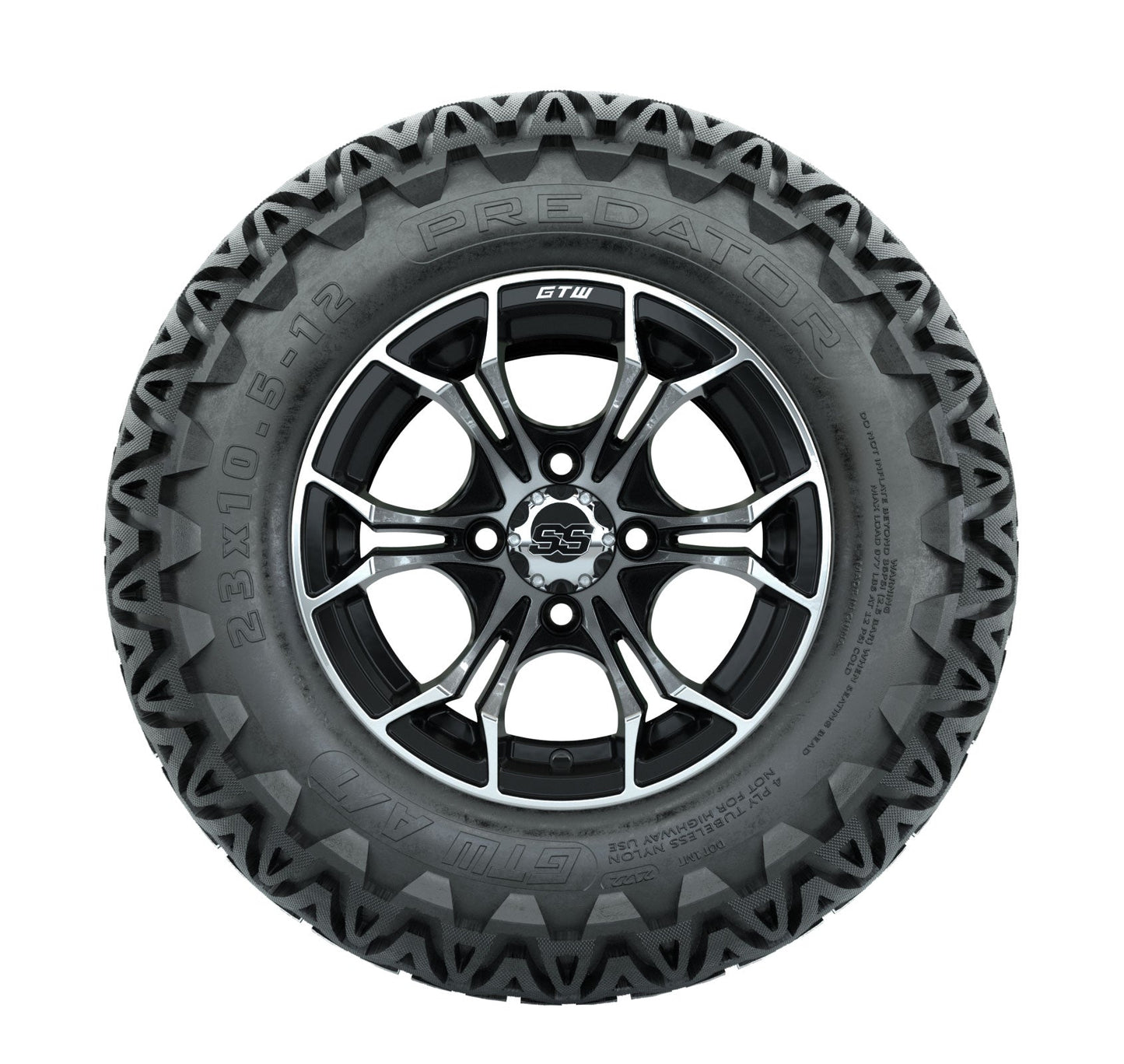 Set of 4 GTW Spyder Black and Machined Wheels with Predator A-T Tires - 12 Inch