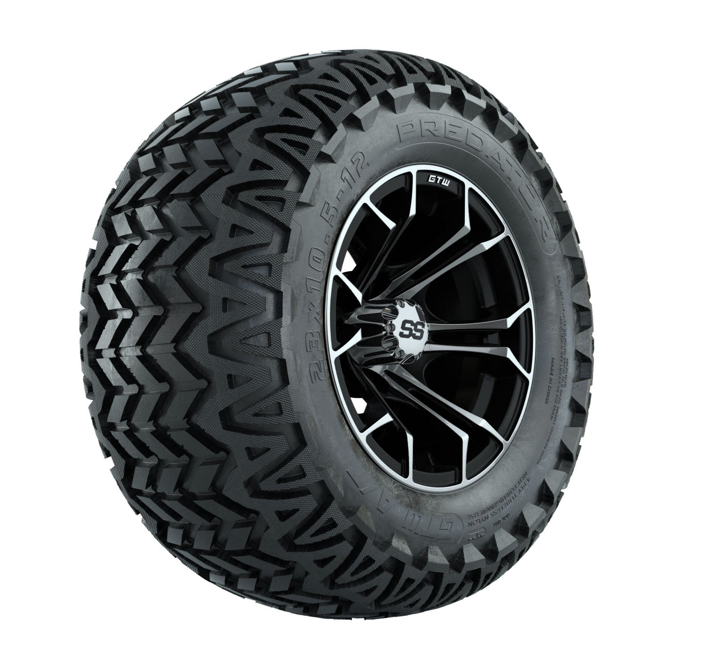 Set of 4 GTW Spyder Black and Machined Wheels with Predator A-T Tires - 12 Inch