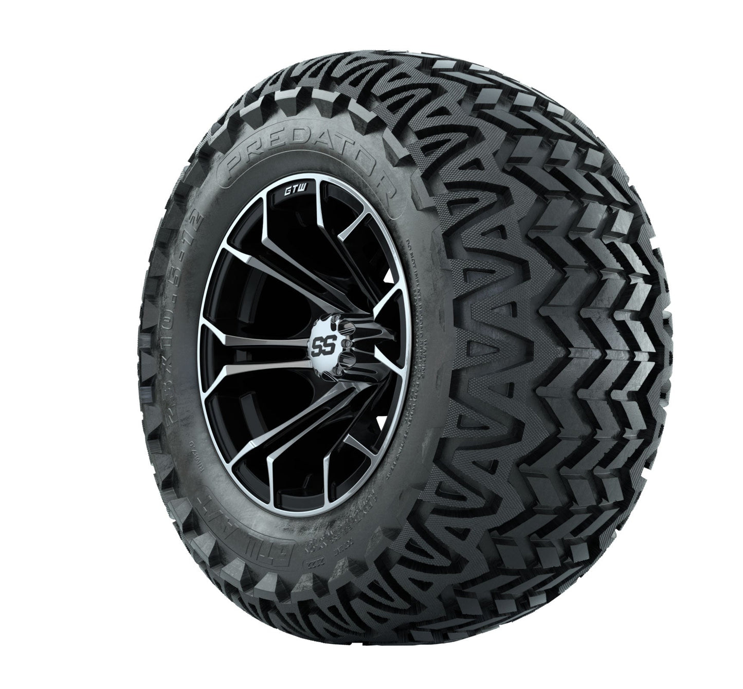 Set of 4 GTW Spyder Black and Machined Wheels with Predator A-T Tires - 12 Inch