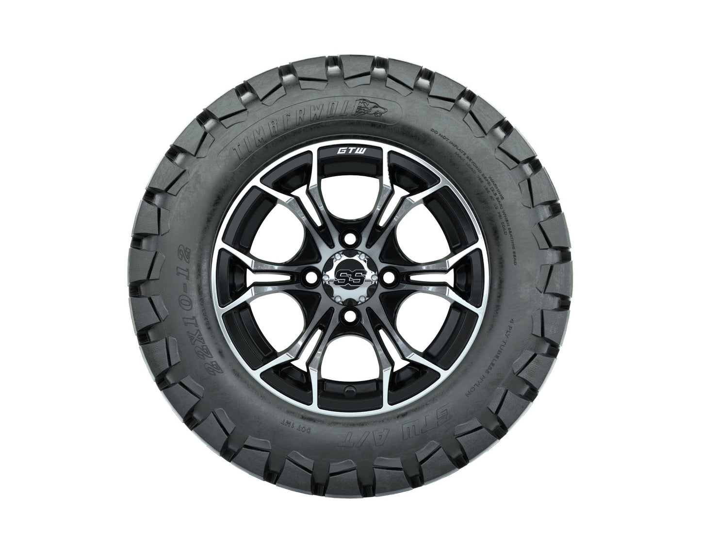 Set of 4 GTW 12in Spyder Black and Machined Wheels with 22in Timberwolf Mud Tires