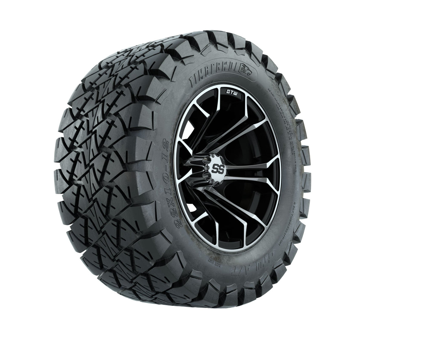 Set of 4 GTW 12in Spyder Black and Machined Wheels with 22in Timberwolf Mud Tires