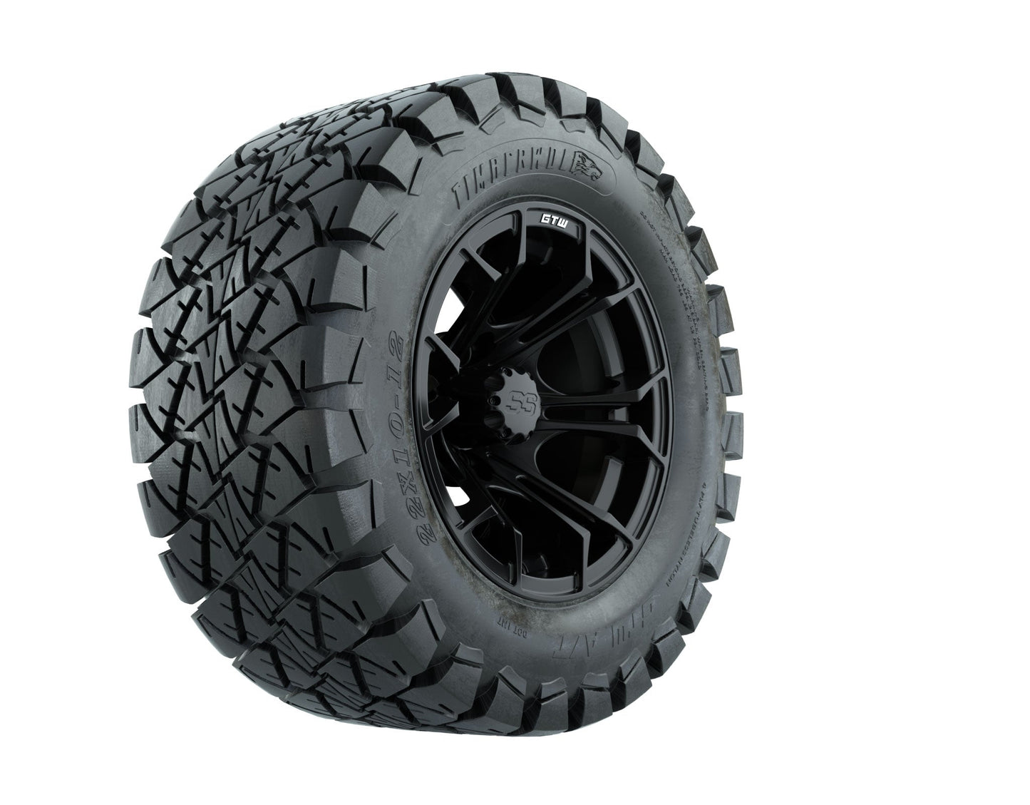 GTW Spyder Black and Machined Wheels with 22in Timberwolf Mud Tires - 12 Inch