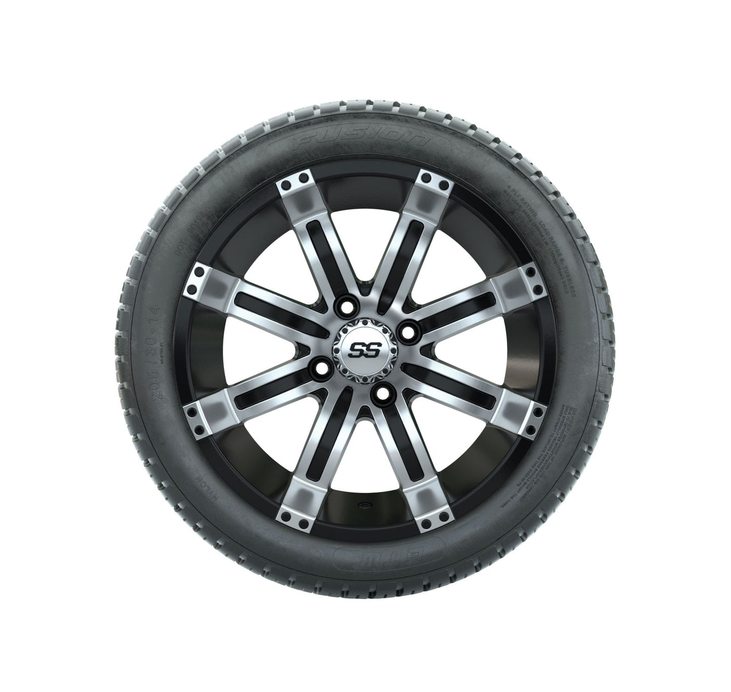 GTW Tempest Black and Machined Wheels with 18in Fusion DOT Approved Street Tires - 14 Inch