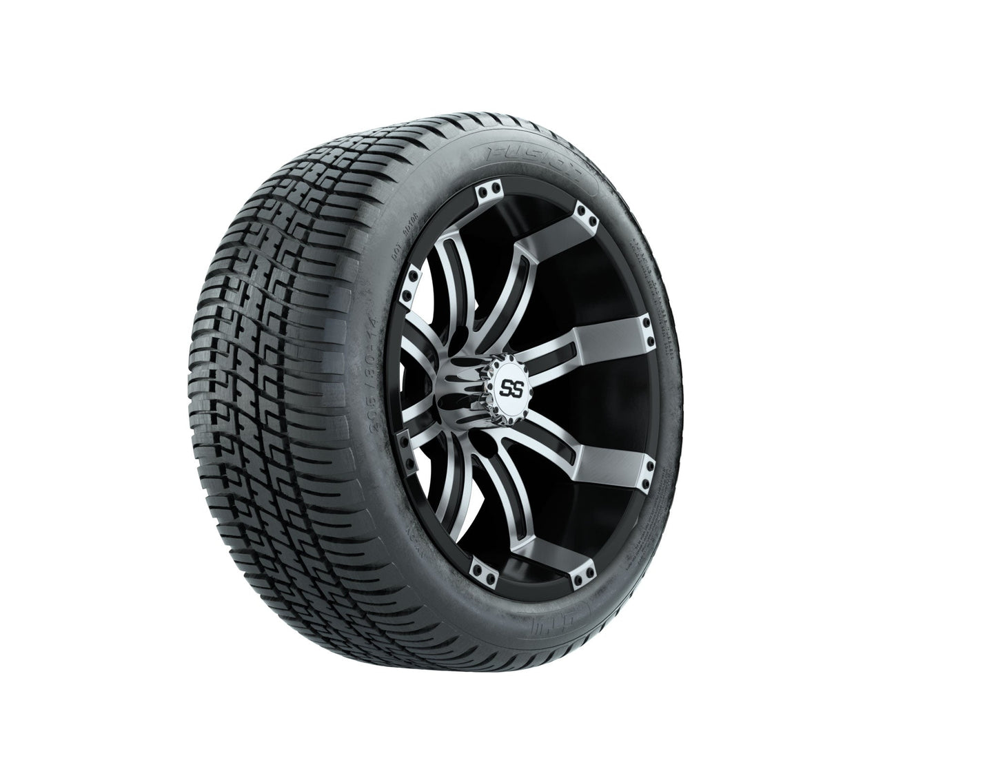 GTW Tempest Black and Machined Wheels with 18in Fusion DOT Approved Street Tires - 14 Inch