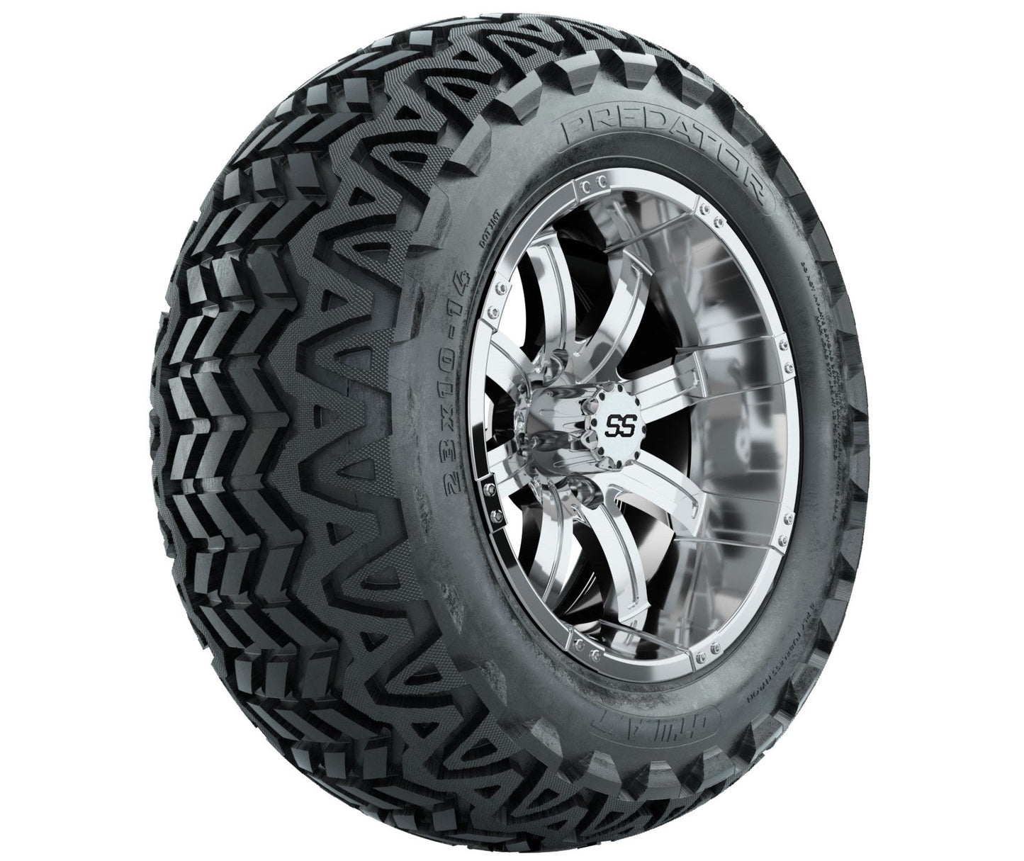 GTW Tempest Chrome Wheels with 23in Predator A-T Tires - 14 Inch