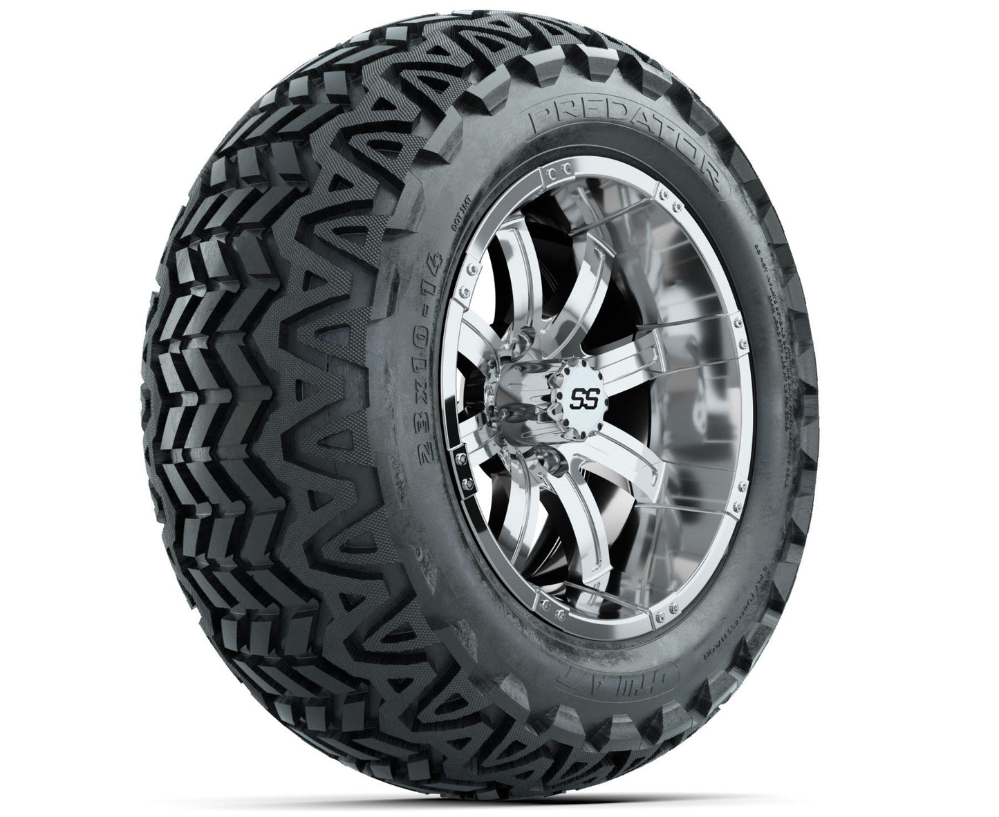 GTW Tempest Chrome Wheels with 23in Predator A-T Tires - 14 Inch