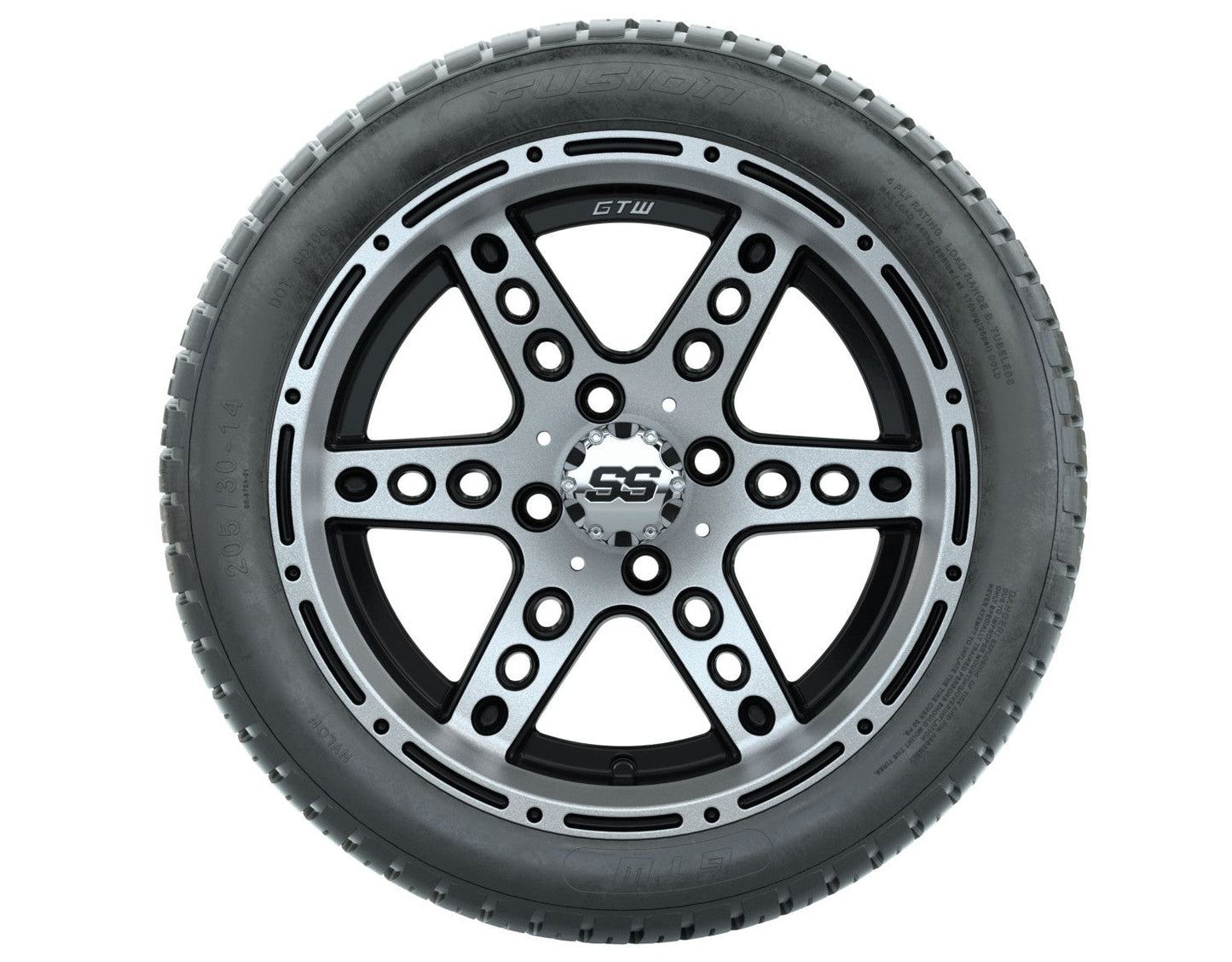 GTW Dominator Black and Machined Wheels with 18in Fusion DOT Approved Street Tires - 14 Inch