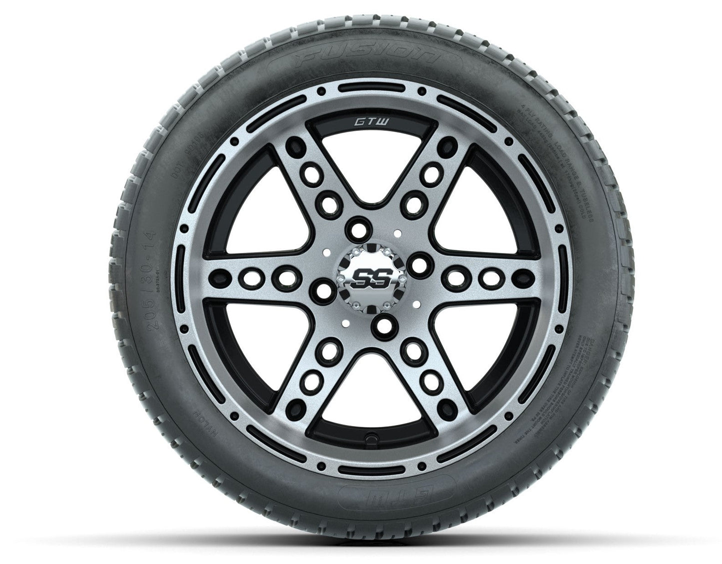 GTW Dominator Black and Machined Wheels with 18in Fusion DOT Approved Street Tires - 14 Inch