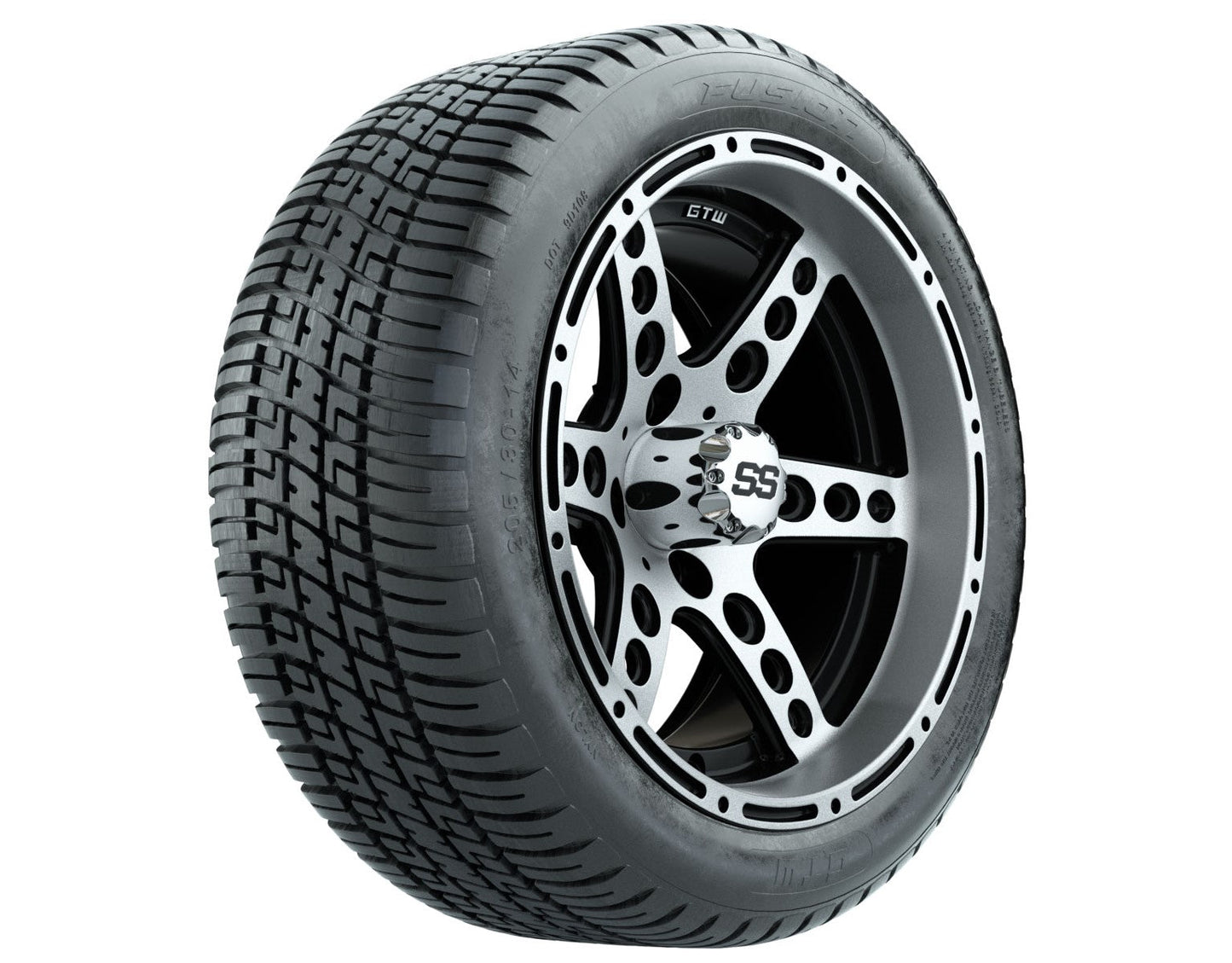 GTW Dominator Black and Machined Wheels with 18in Fusion DOT Approved Street Tires - 14 Inch
