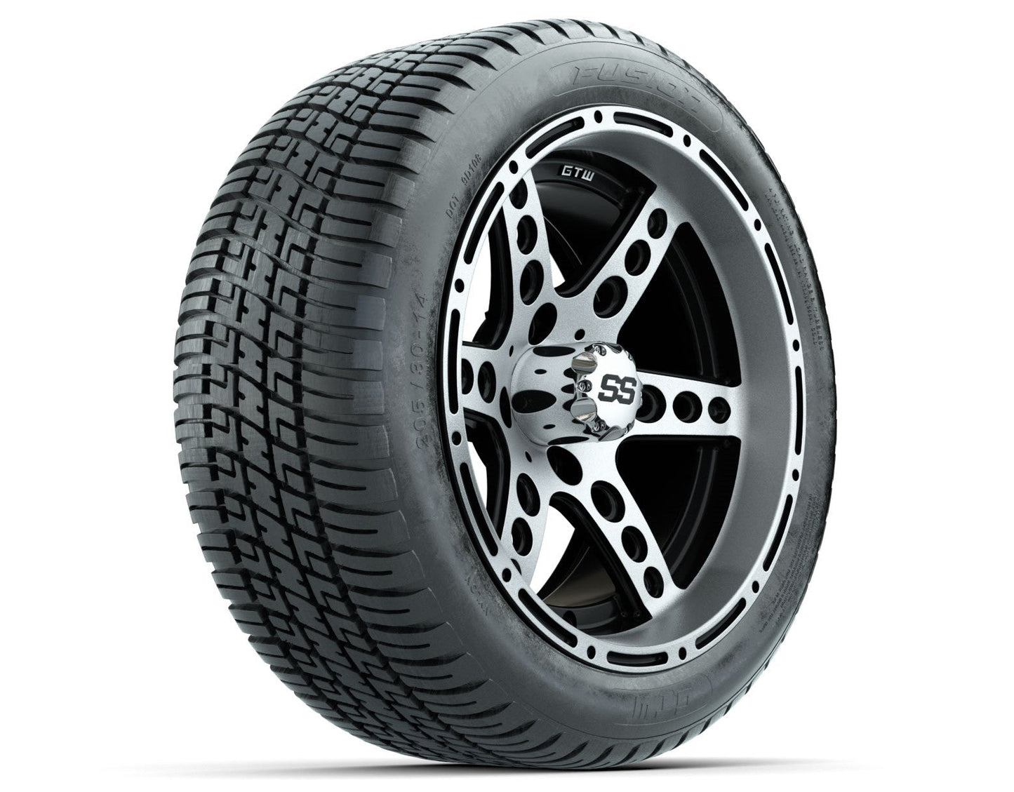 GTW Dominator Black and Machined Wheels with 18in Fusion DOT Approved Street Tires - 14 Inch