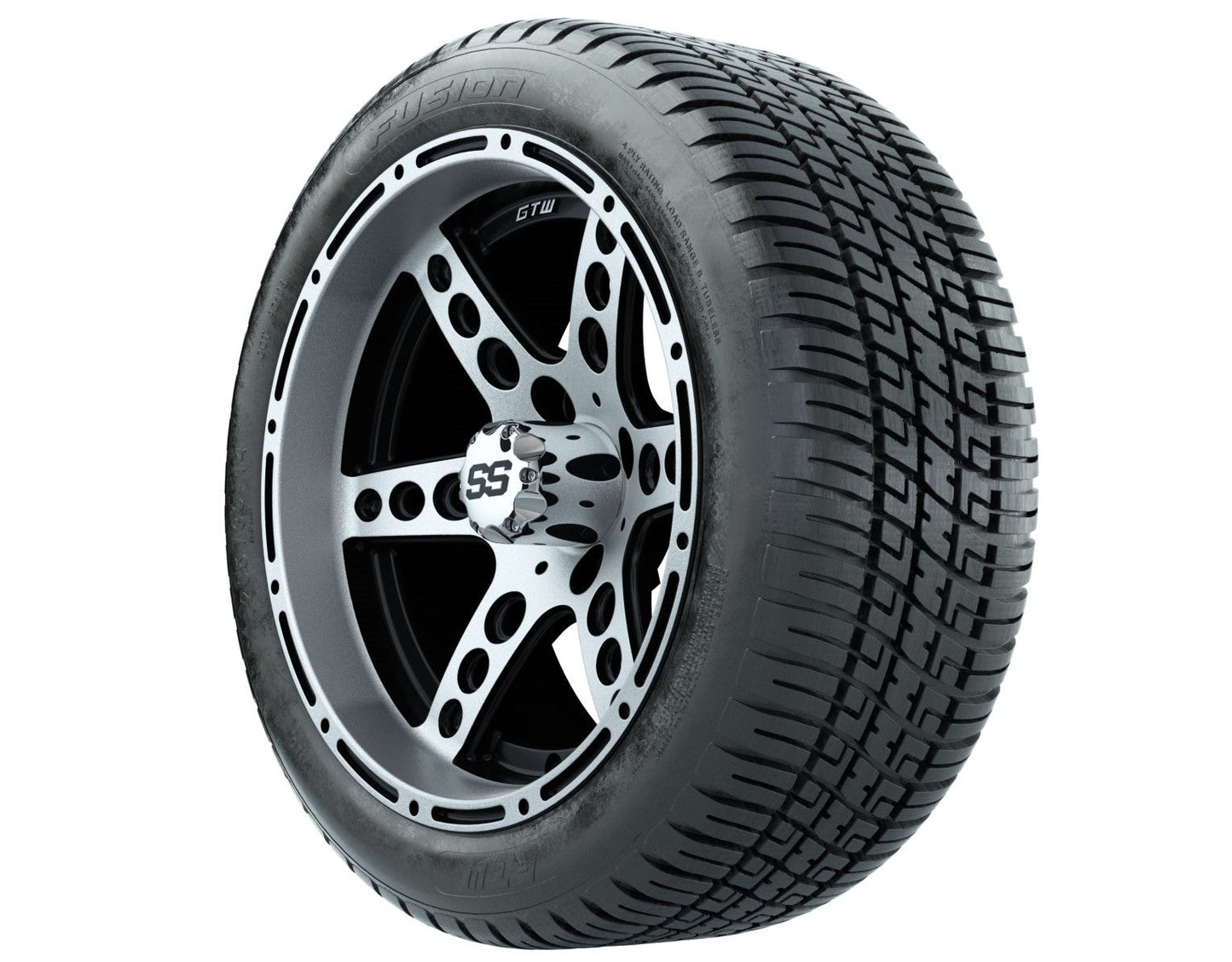 GTW Dominator Black and Machined Wheels with 18in Fusion DOT Approved Street Tires - 14 Inch
