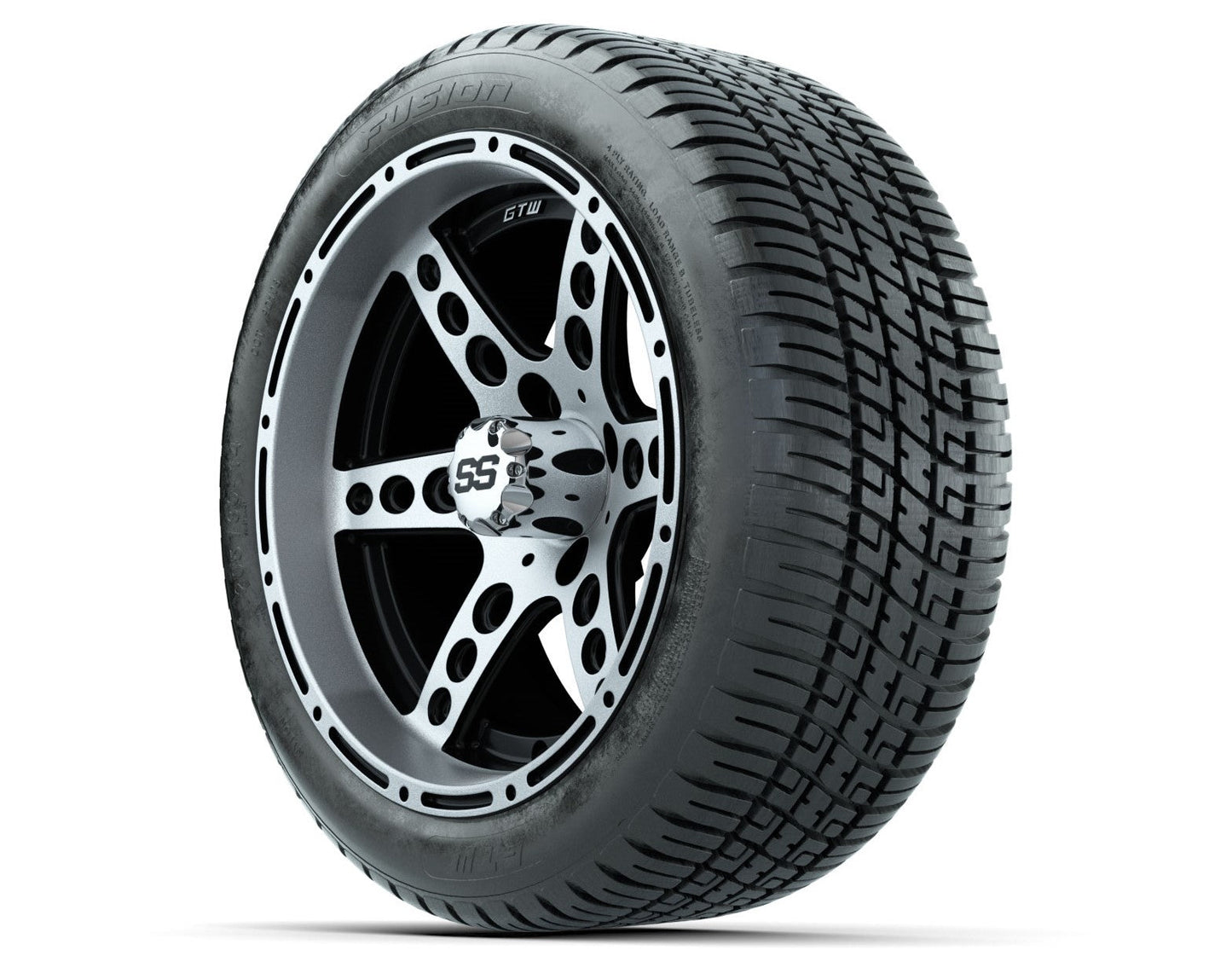 GTW Dominator Black and Machined Wheels with 18in Fusion DOT Approved Street Tires - 14 Inch