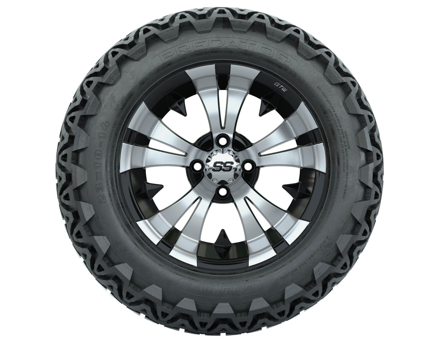 GTW Vampire Black and Machined Wheels with 23in Predator A-T Tires - 14 Inch