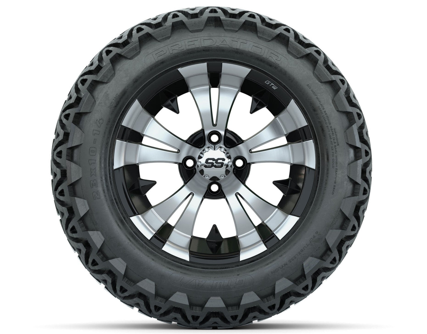 GTW Vampire Black and Machined Wheels with 23in Predator A-T Tires - 14 Inch