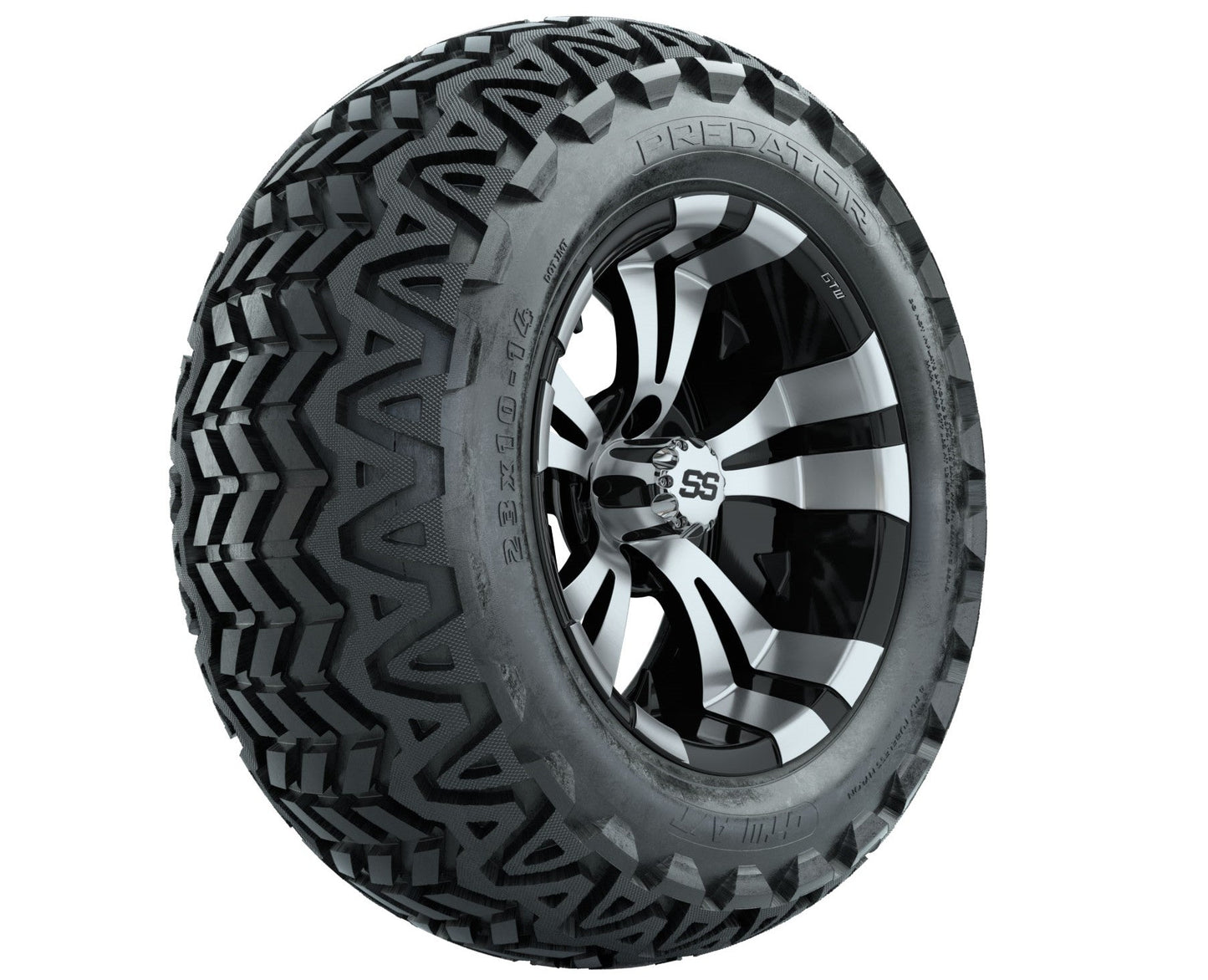 GTW Vampire Black and Machined Wheels with 23in Predator A-T Tires - 14 Inch