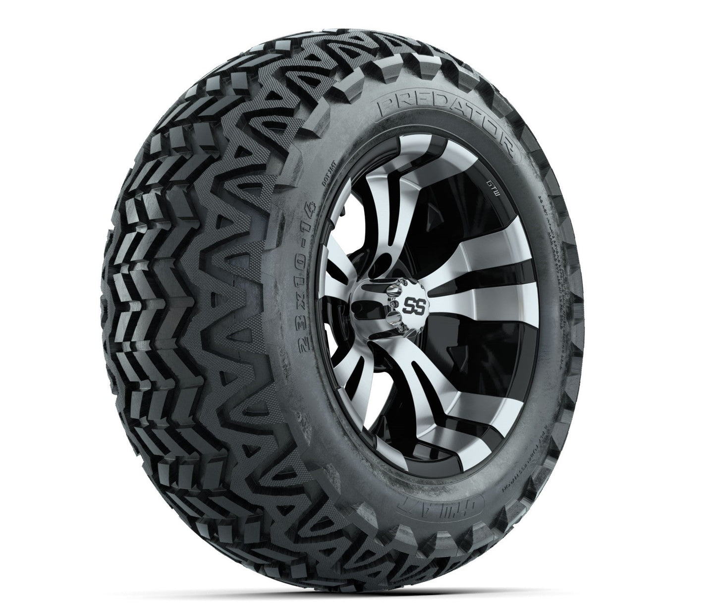 GTW Vampire Black and Machined Wheels with 23in Predator A-T Tires - 14 Inch
