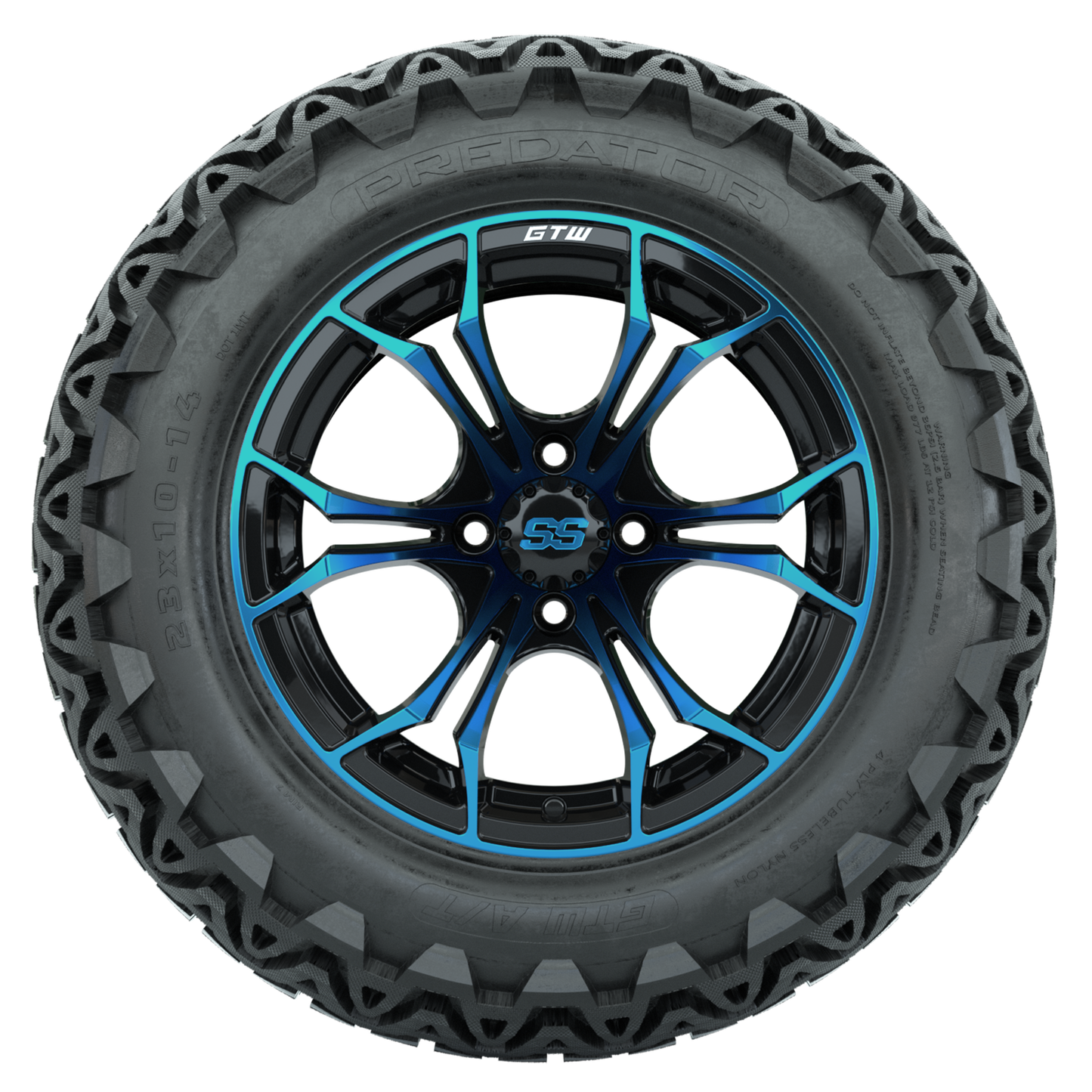 GTW Spyder Blue/Black 14 in Wheels with 23x10-14 GTW Predator All-Terrain Tires Full Set