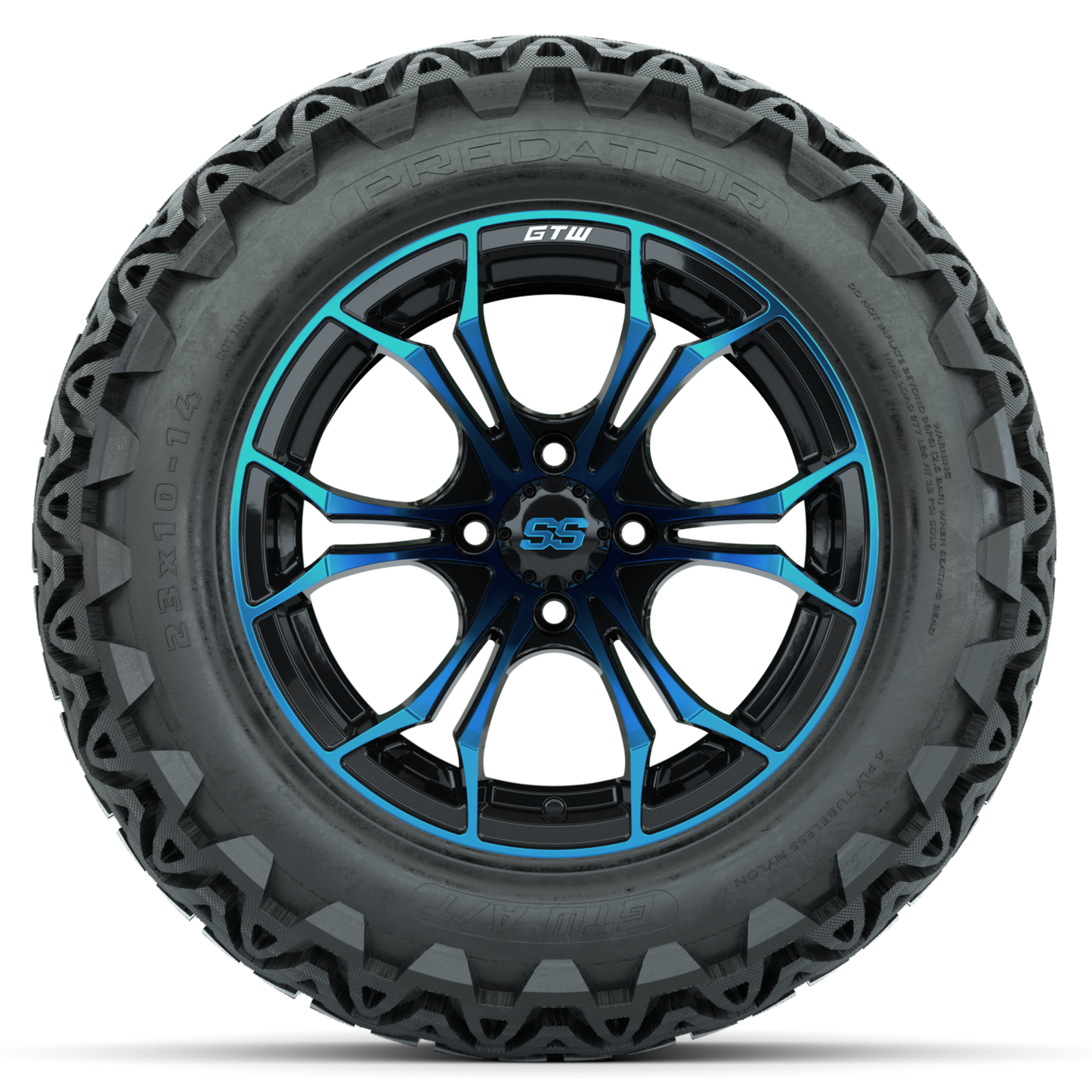GTW Spyder Blue/Black 14 in Wheels with 23x10-14 GTW Predator All-Terrain Tires Full Set