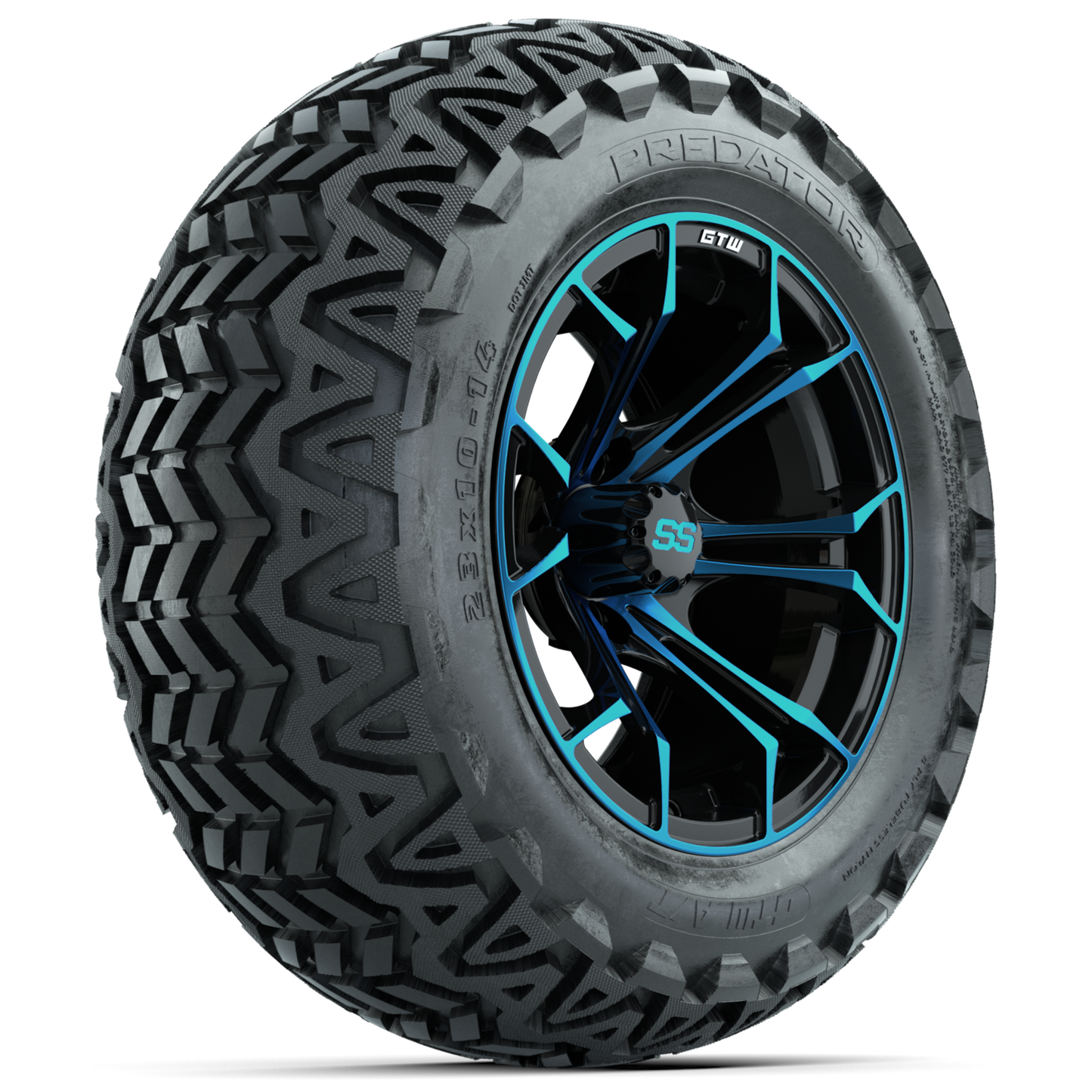 GTW Spyder Blue/Black 14 in Wheels with 23x10-14 GTW Predator All-Terrain Tires Full Set