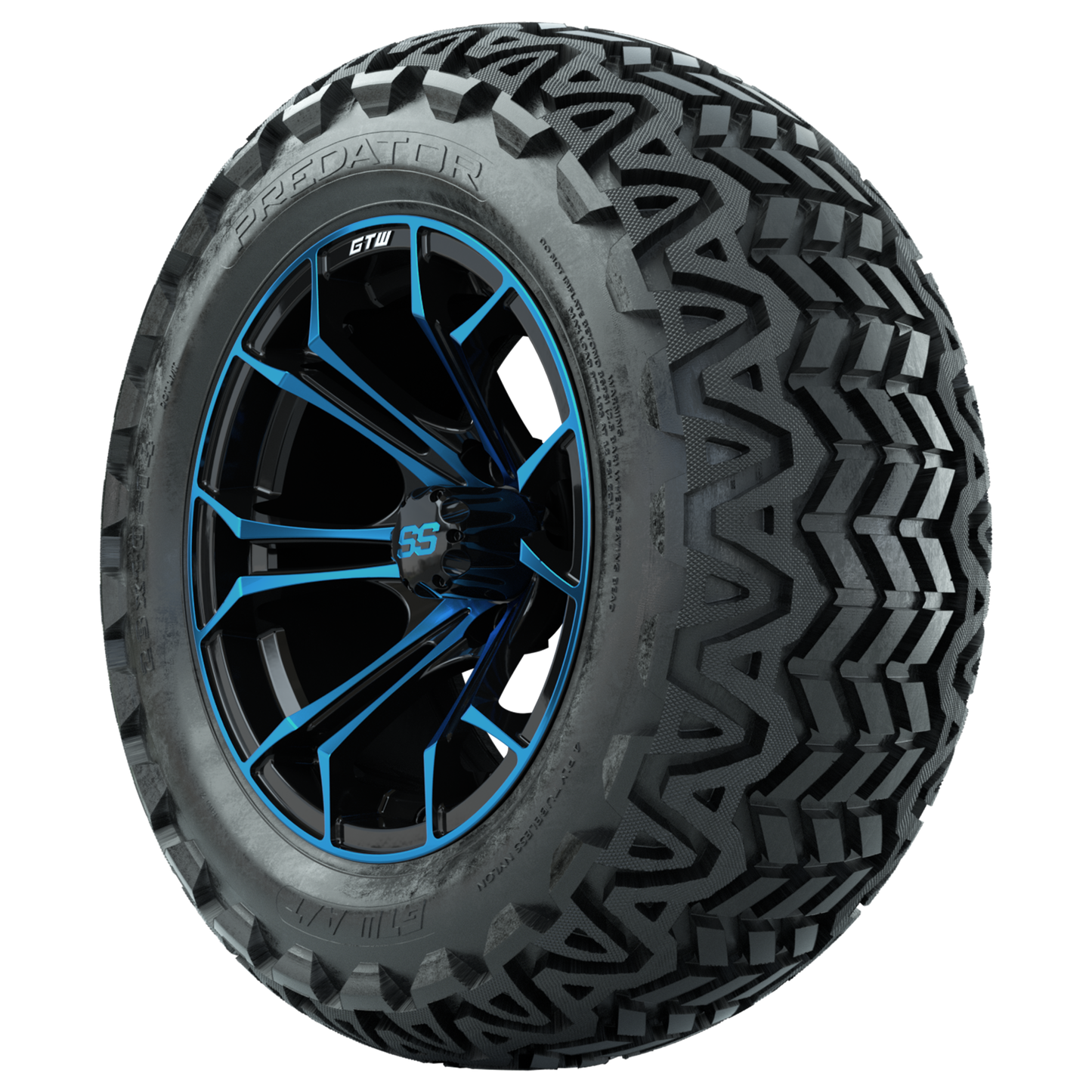 GTW Spyder Blue/Black 14 in Wheels with 23x10-14 GTW Predator All-Terrain Tires Full Set