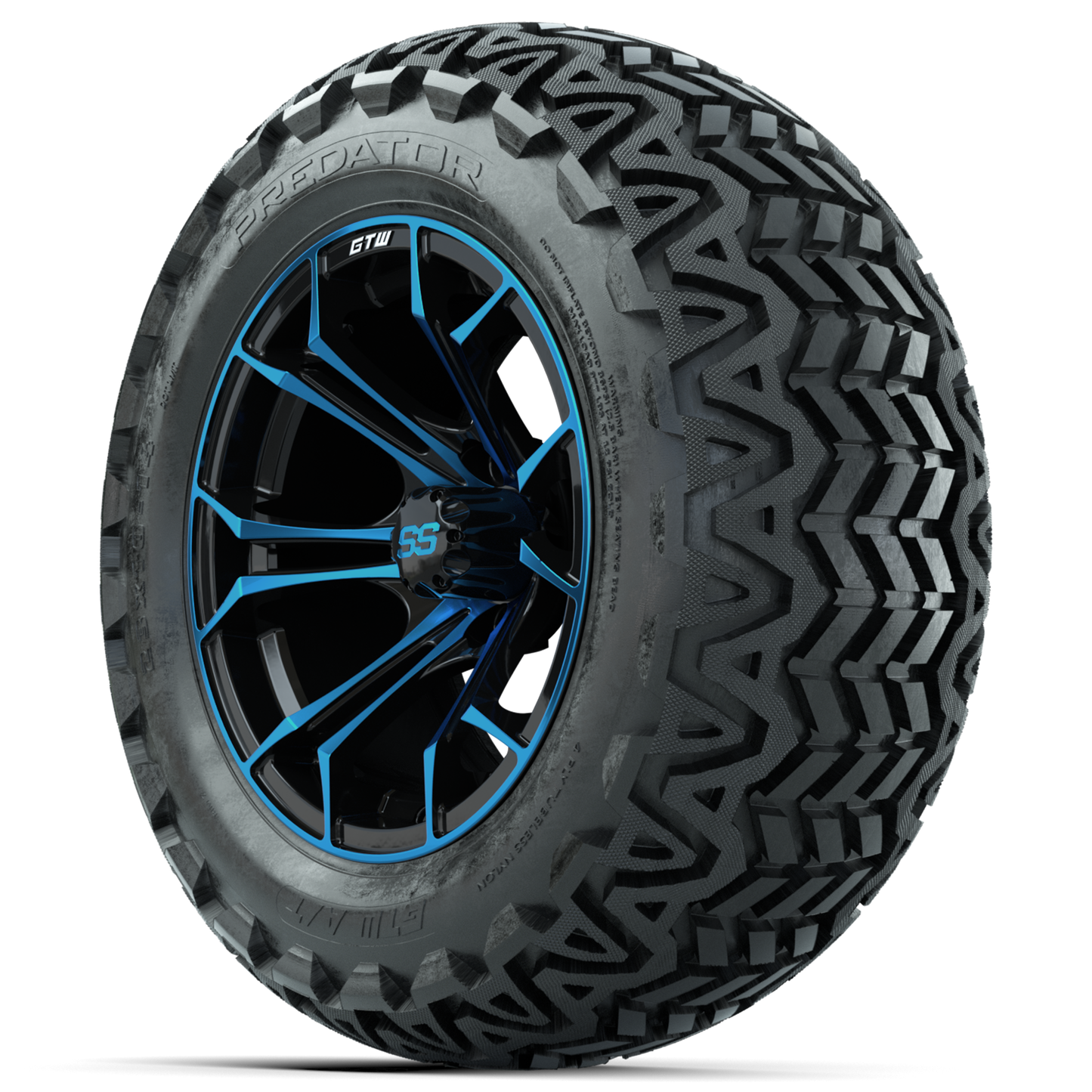GTW Spyder Blue/Black 14 in Wheels with 23x10-14 GTW Predator All-Terrain Tires Full Set