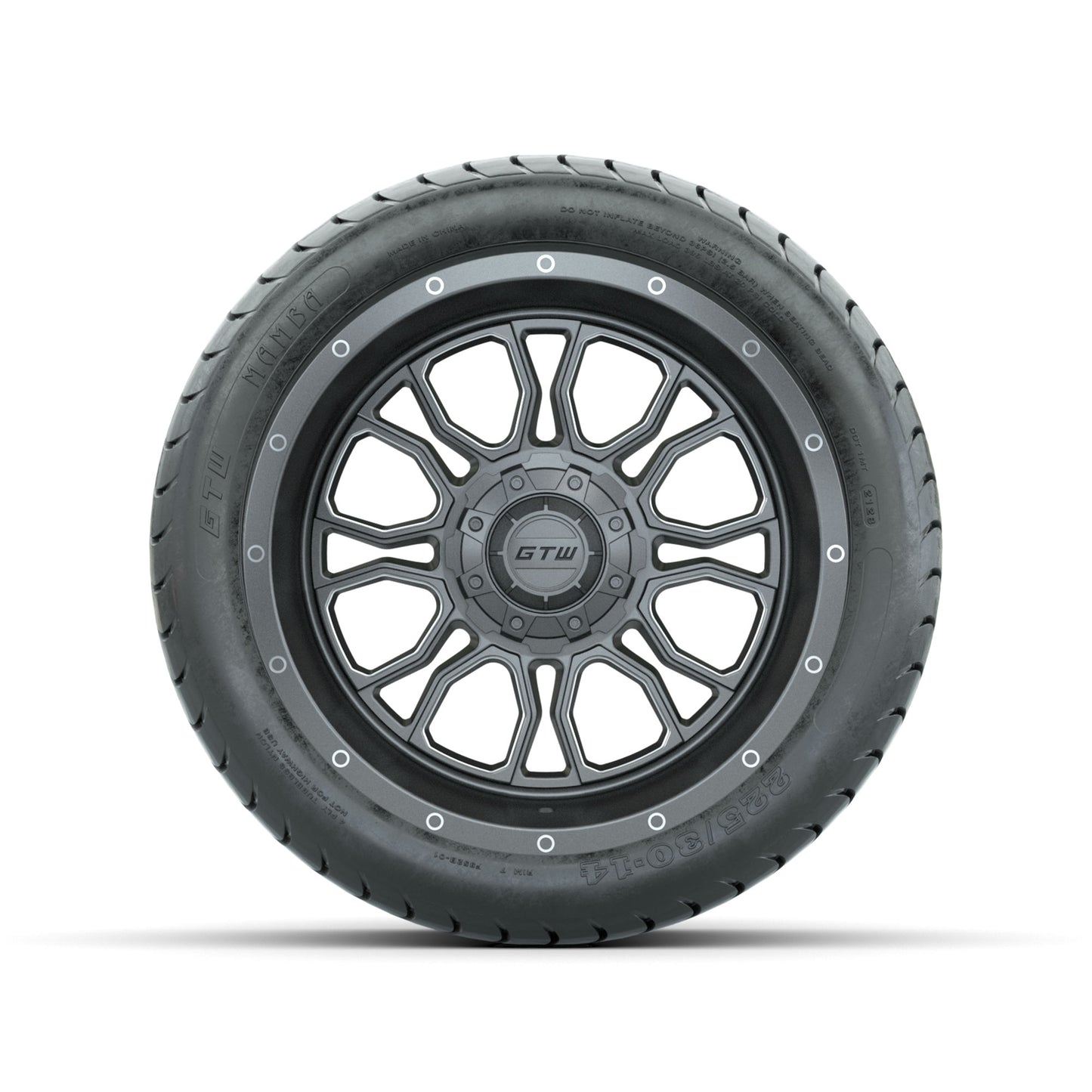 GTW Volt Gunmetal/Machined 14 in Wheels with 225/30-14 Mamba Street Tire Full Set