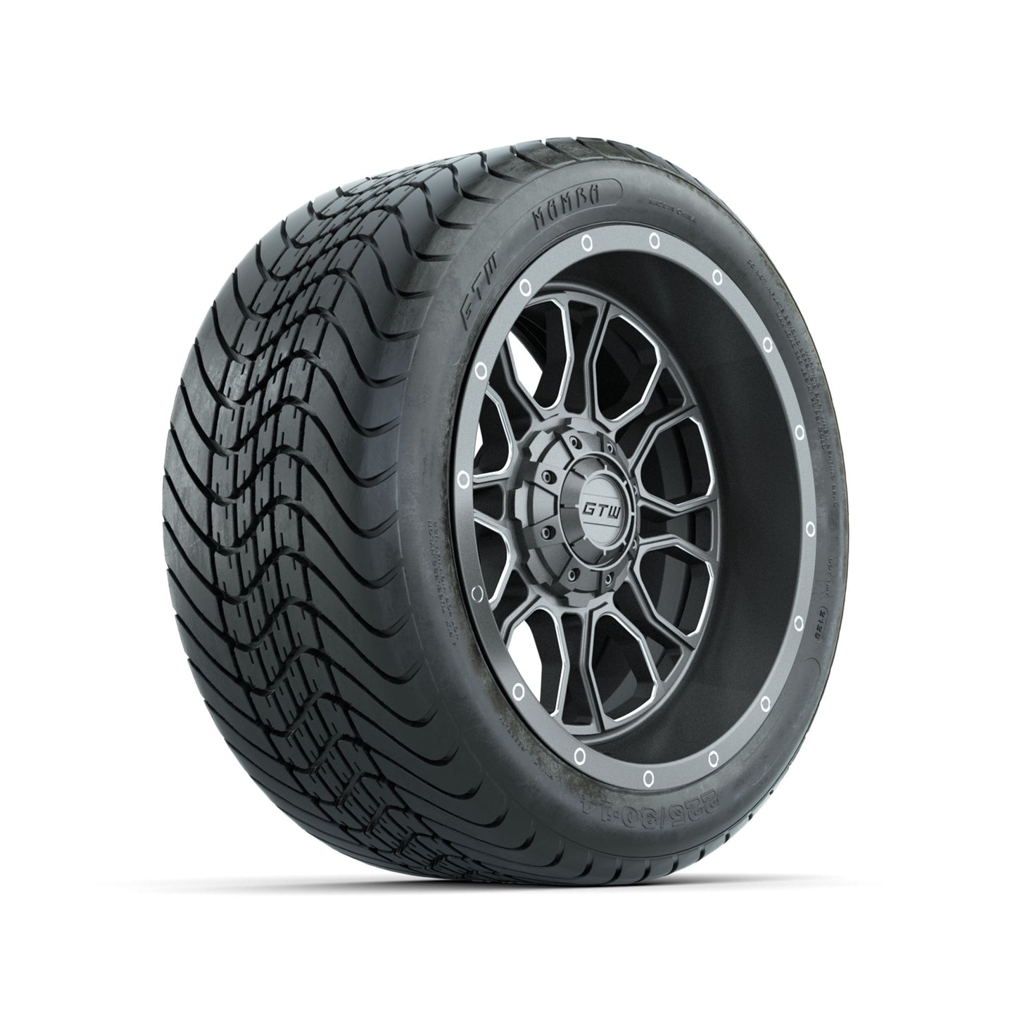 GTW Volt Gunmetal/Machined 14 in Wheels with 225/30-14 Mamba Street Tire Full Set