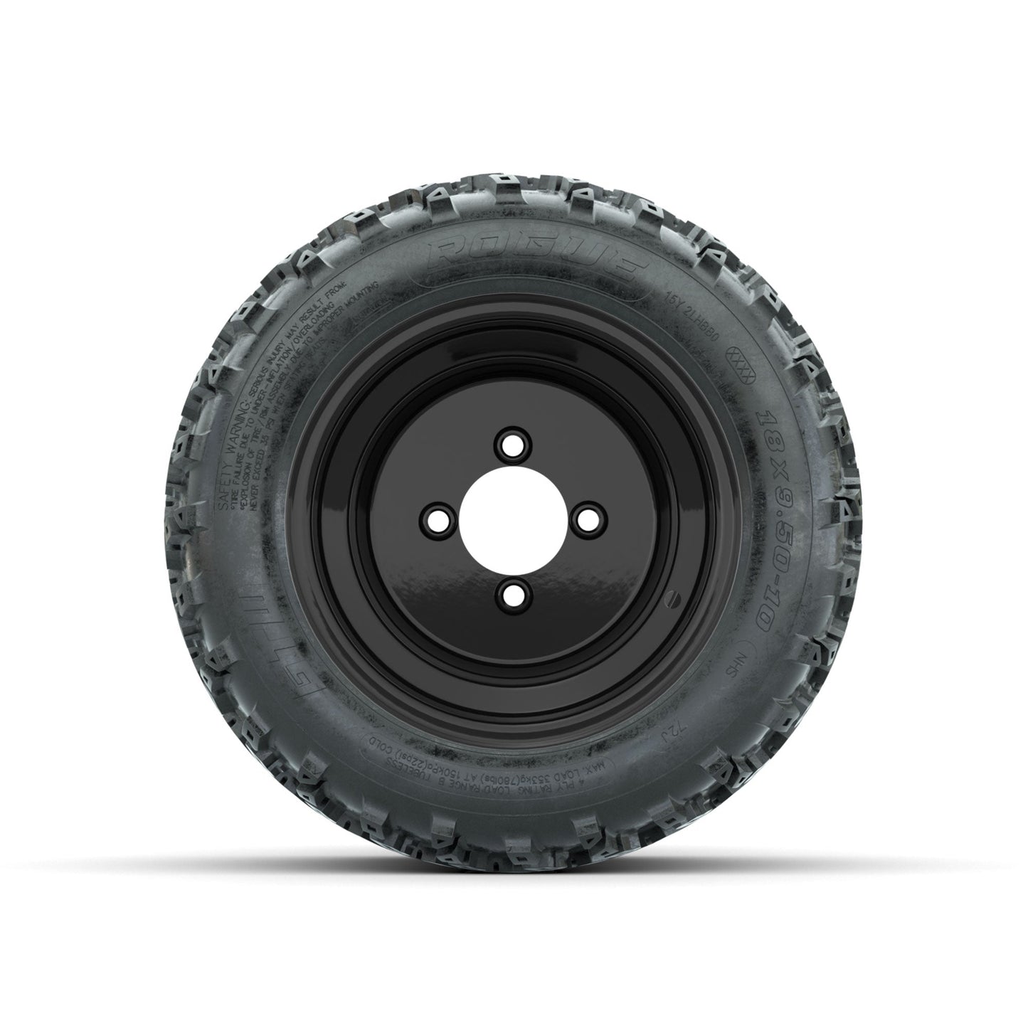 GTW Steel Matte Black 3:5 Offset 10 in Wheels with 18x9.50-10 Rogue All Terrain Tires Full Set
