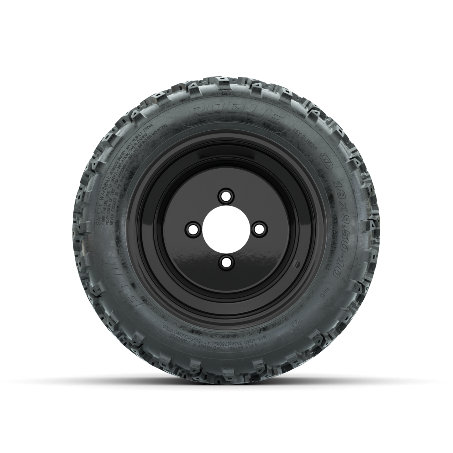 GTW Steel Matte Black 3:5 Offset 10 in Wheels with 18x9.50-10 Rogue All Terrain Tires Full Set