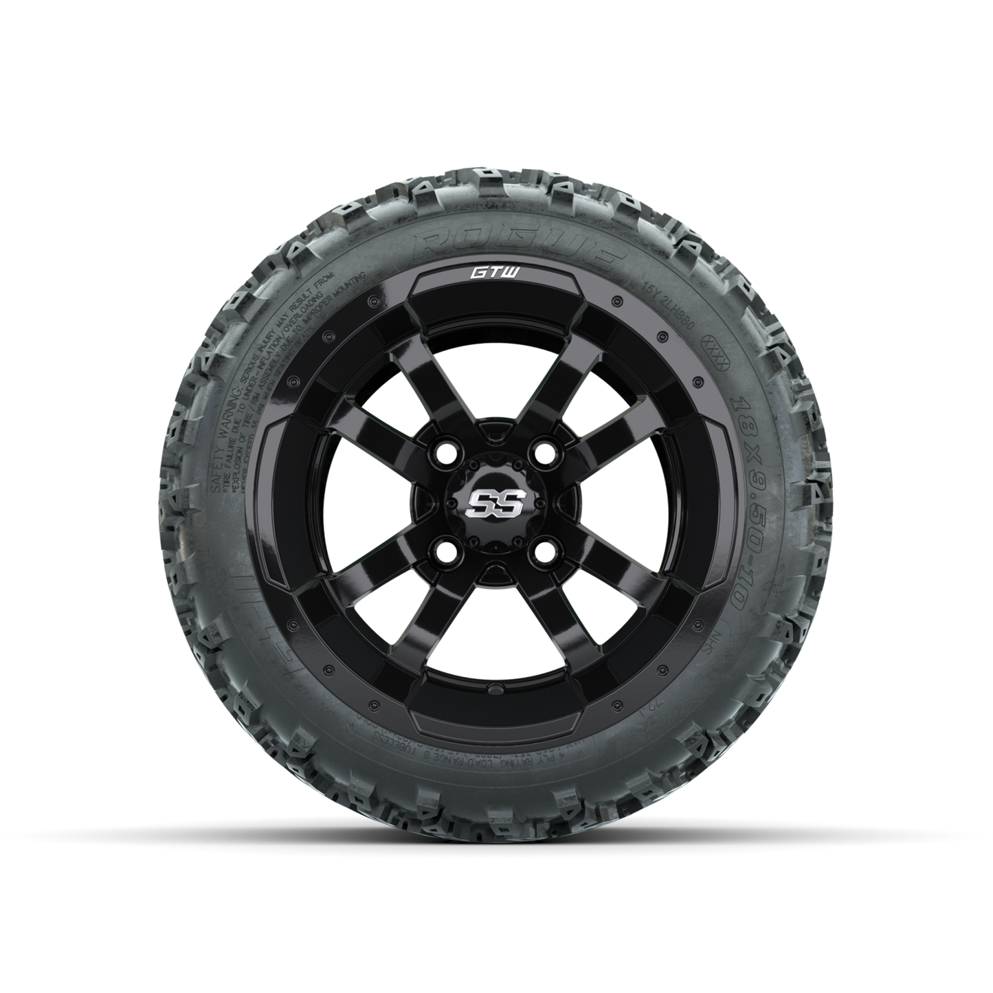 GTW Storm Trooper Black 10 in Wheels with 18x9.50-10 Rogue All Terrain Tires Full Set