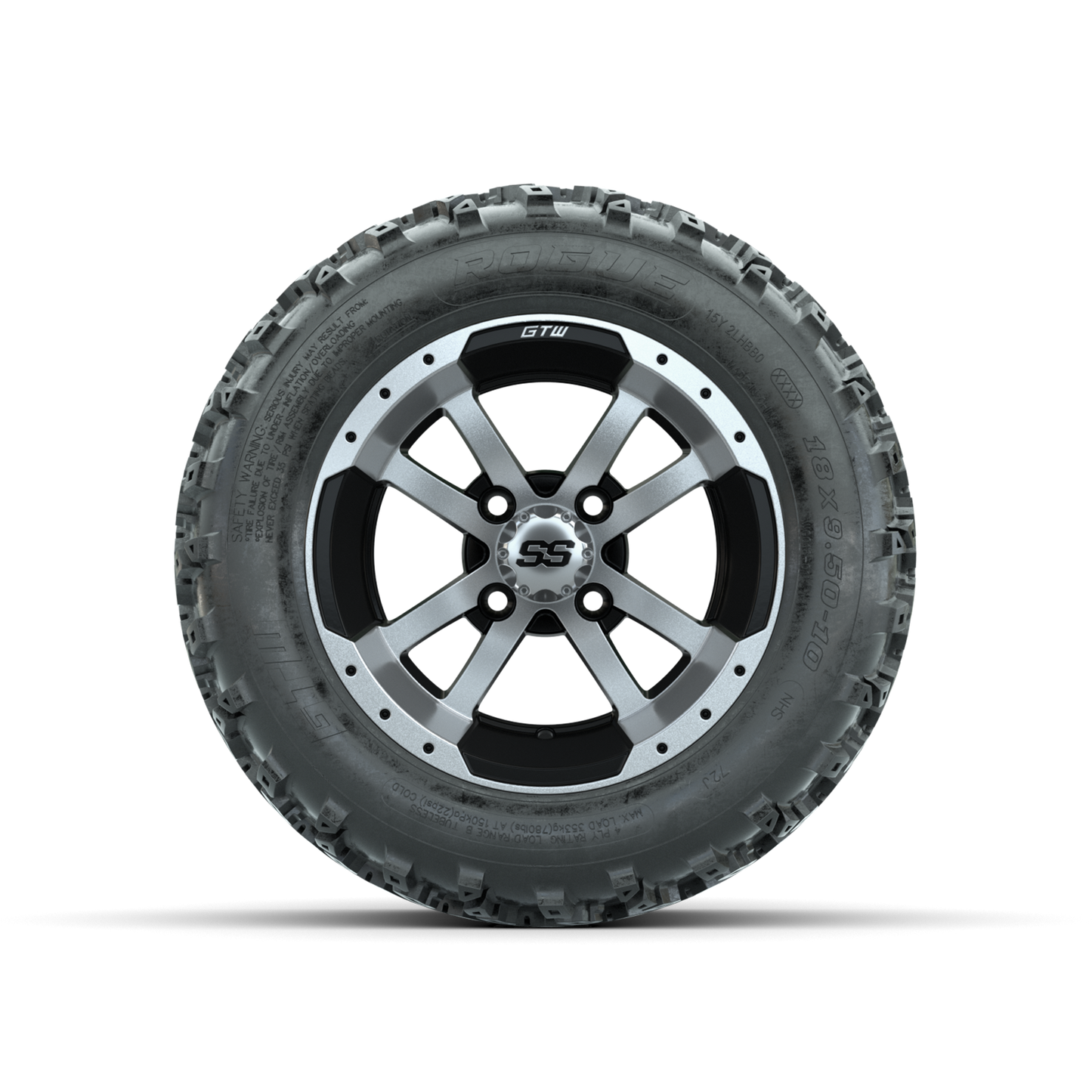 GTW Storm Trooper Machined/Black 10 in Wheels with 18x9.50-10 Rogue All Terrain Tires Full Set
