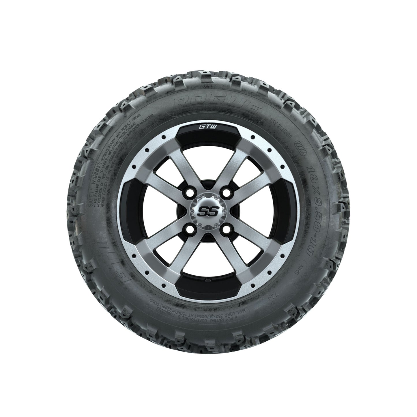 GTW Storm Trooper Machined/Black 10 in Wheels with 18x9.50-10 Rogue All Terrain Tires Full Set