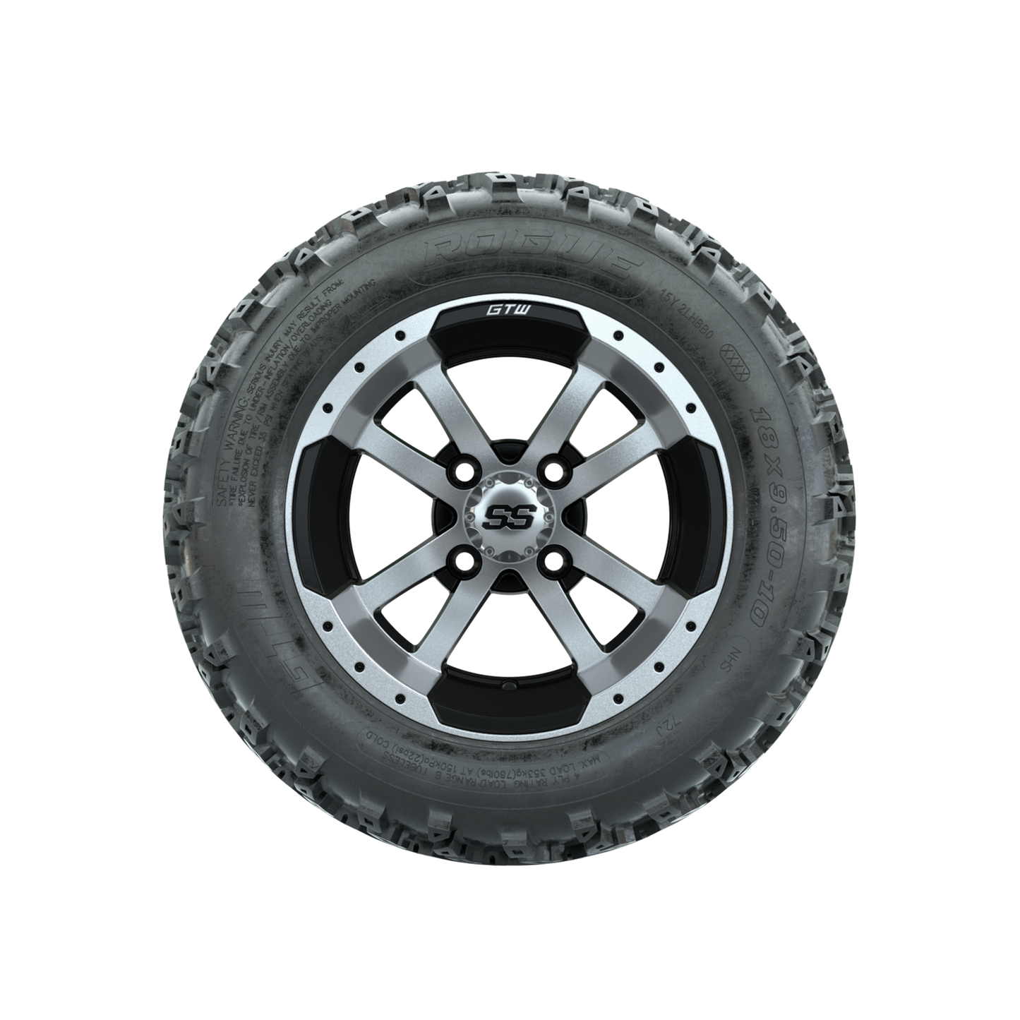 GTW Storm Trooper Machined/Black 10 in Wheels with 18x9.50-10 Rogue All Terrain Tires Full Set