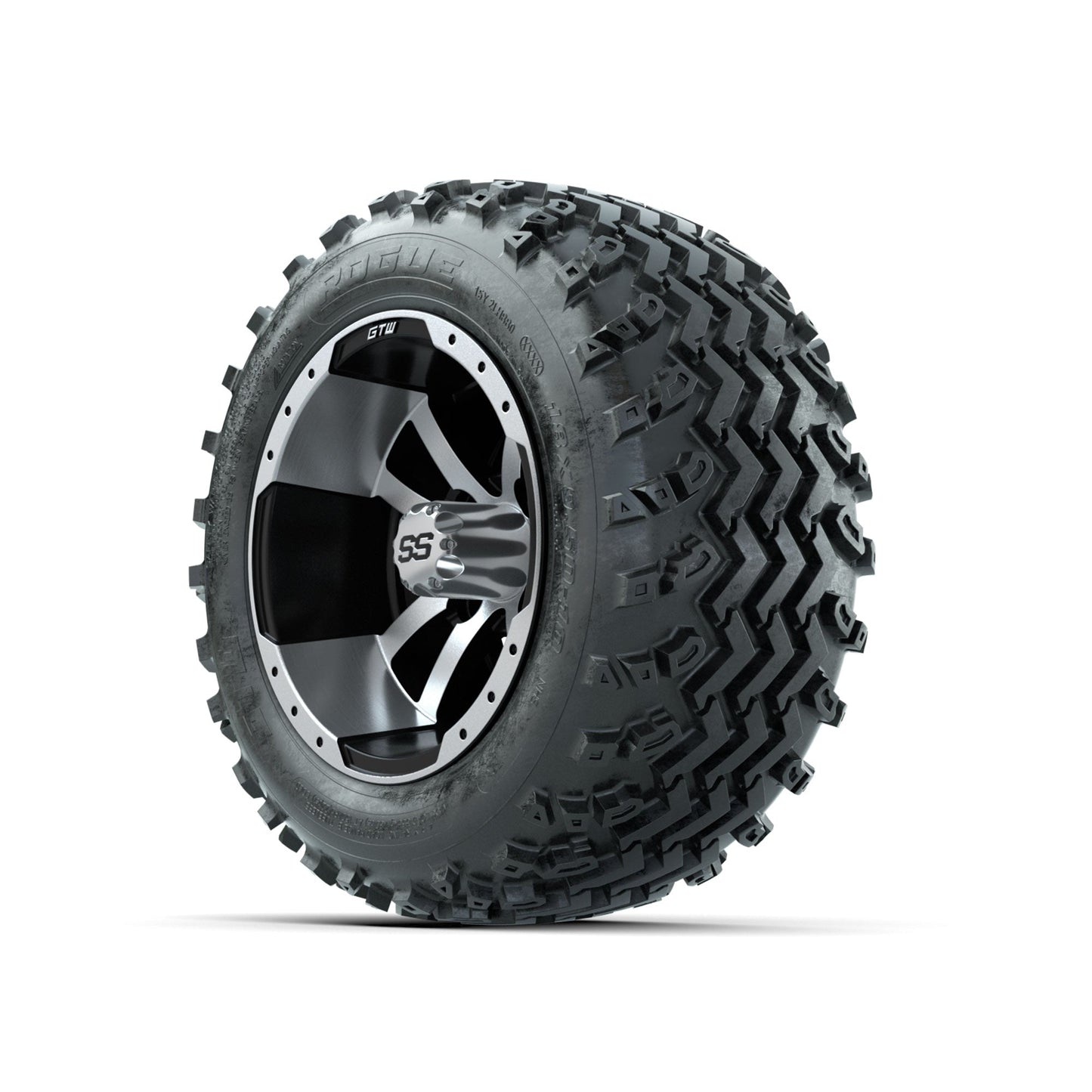 GTW Storm Trooper Machined/Black 10 in Wheels with 18x9.50-10 Rogue All Terrain Tires Full Set