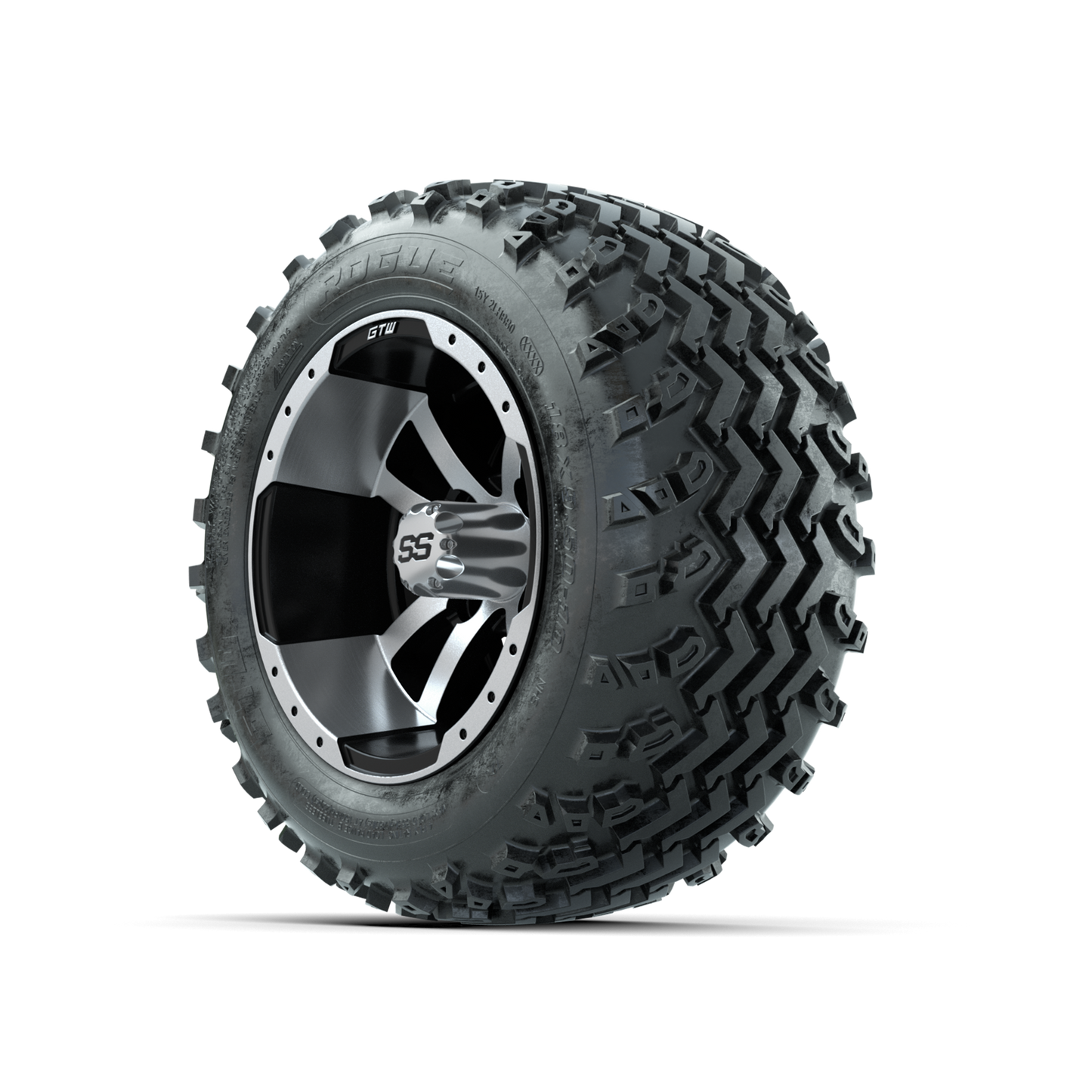 GTW Storm Trooper Machined/Black 10 in Wheels with 18x9.50-10 Rogue All Terrain Tires Full Set