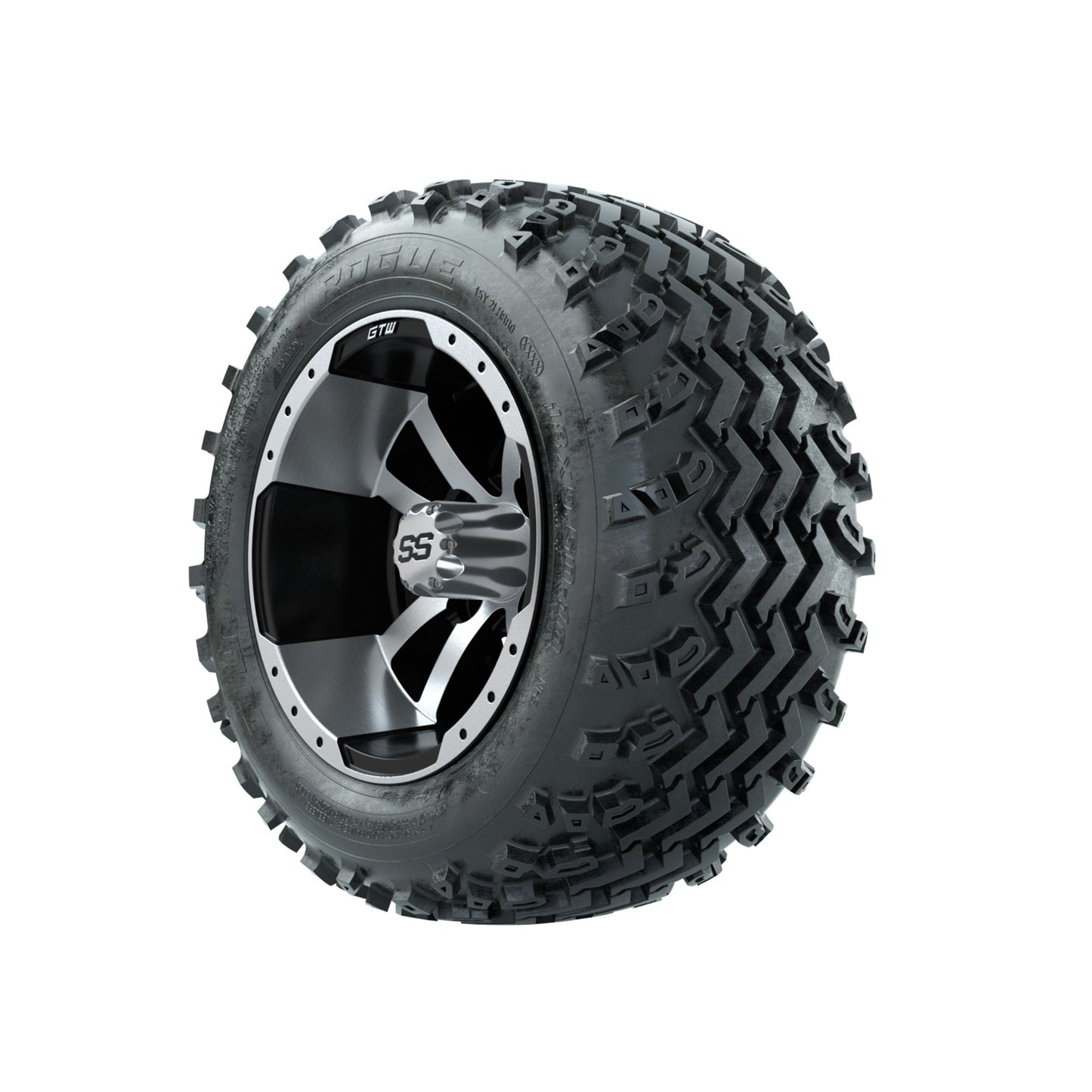 GTW Storm Trooper Machined/Black 10 in Wheels with 18x9.50-10 Rogue All Terrain Tires Full Set