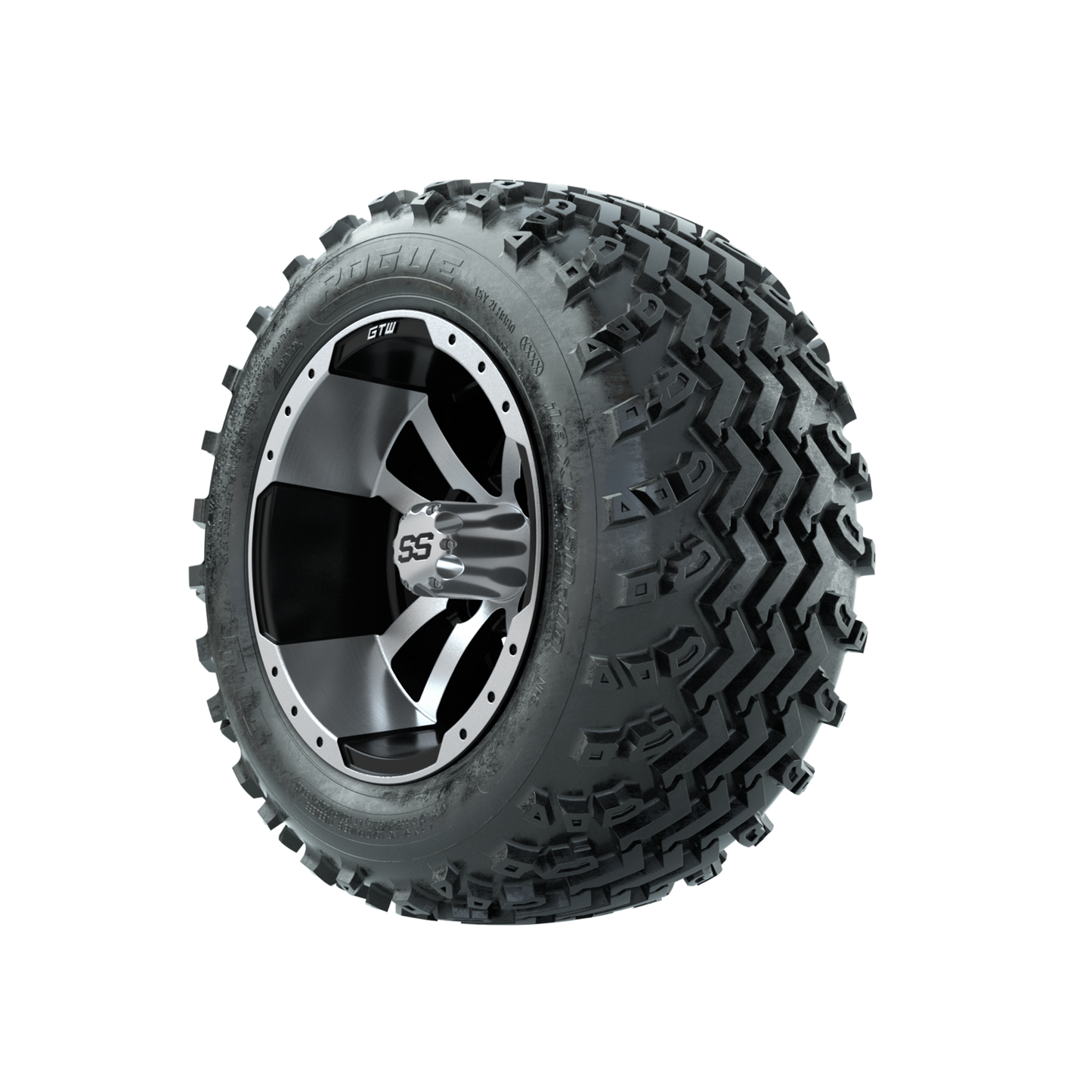 GTW Storm Trooper Machined/Black 10 in Wheels with 18x9.50-10 Rogue All Terrain Tires Full Set
