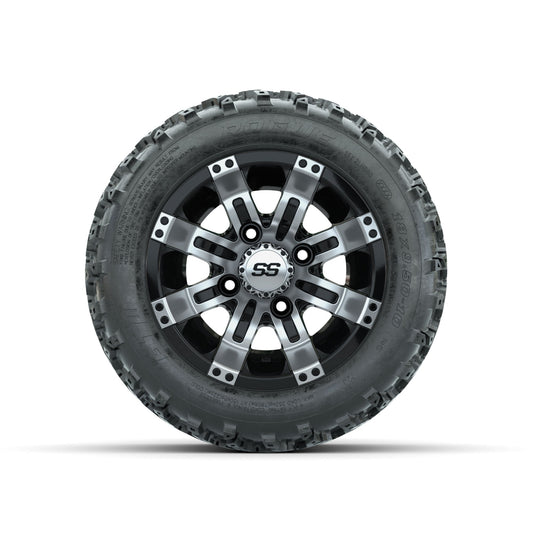GTW Tempest Machined/Black 10 in Wheels with 18x9.50-10 Rogue All Terrain Tires Full Set