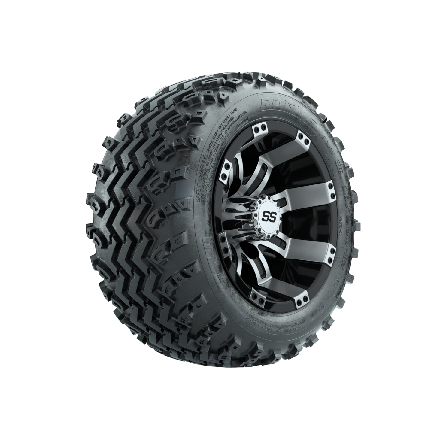 GTW Tempest Machined/Black 10 in Wheels with 18x9.50-10 Rogue All Terrain Tires Full Set