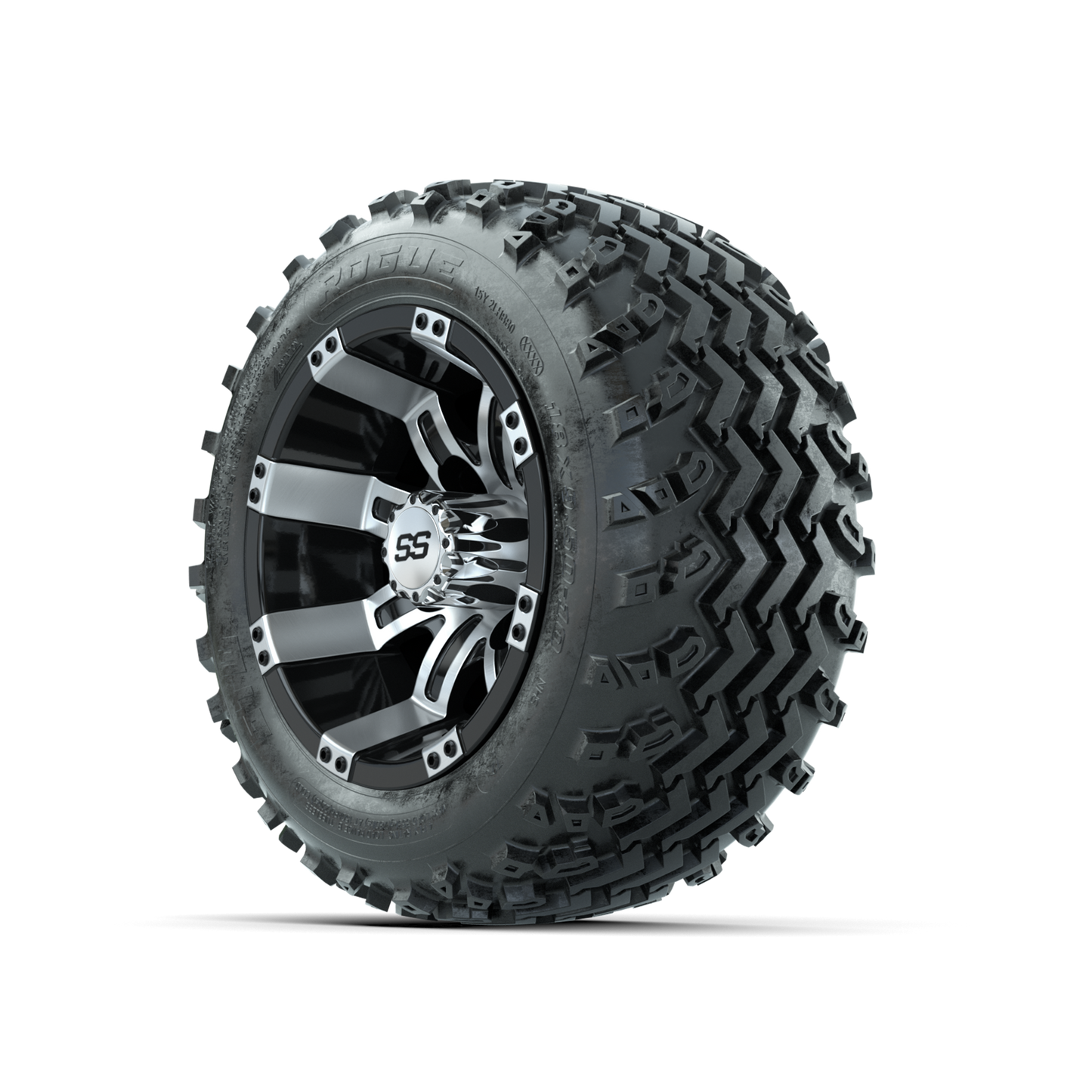 GTW Tempest Machined/Black 10 in Wheels with 18x9.50-10 Rogue All Terrain Tires Full Set