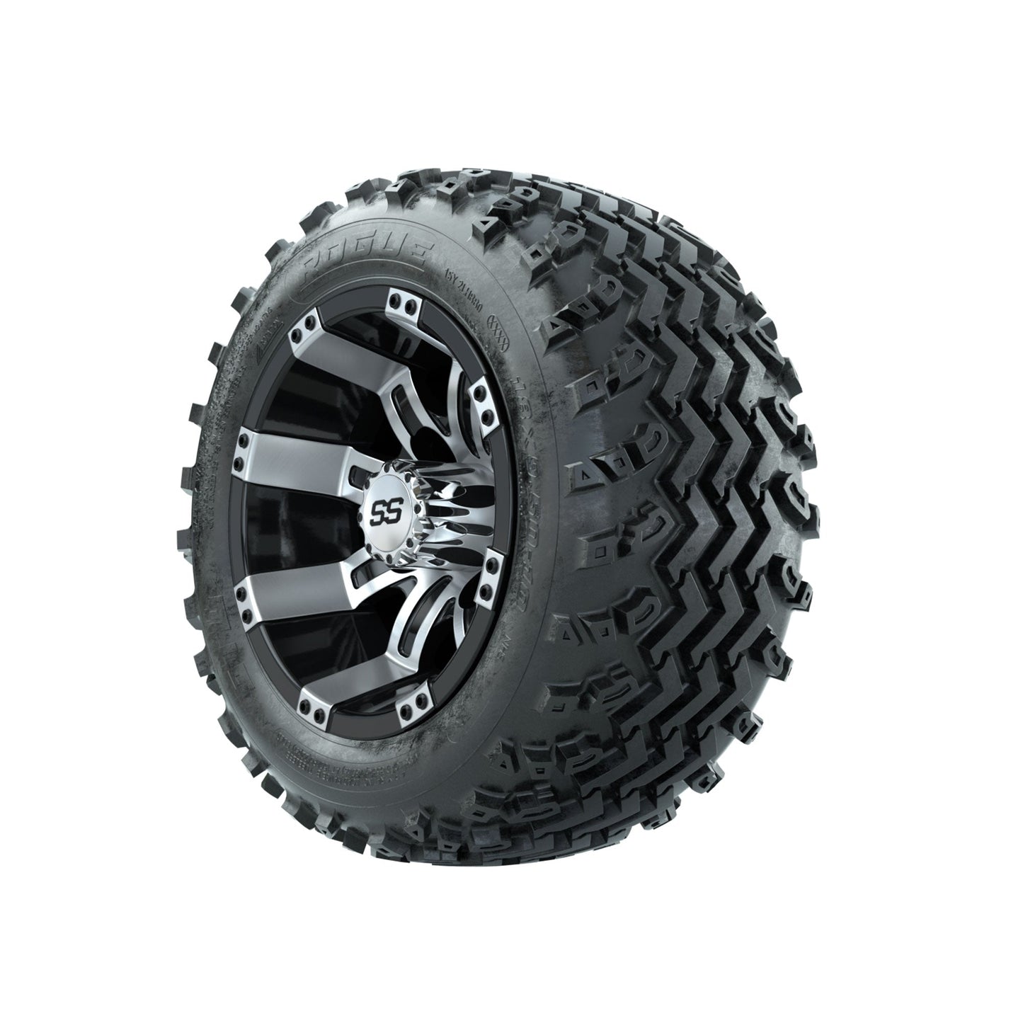 GTW Tempest Machined/Black 10 in Wheels with 18x9.50-10 Rogue All Terrain Tires Full Set