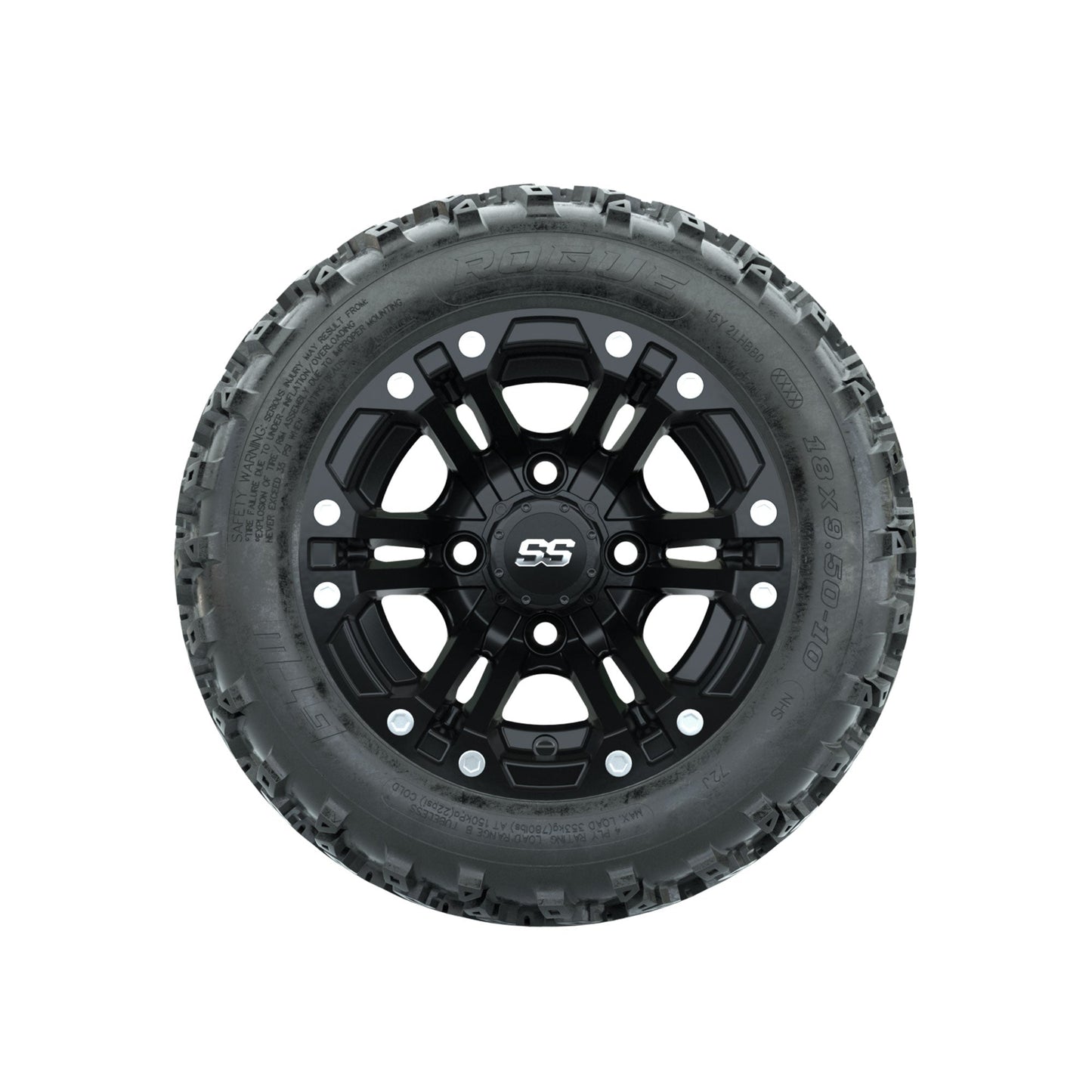 GTW Specter Matte Black 10 in Wheels with 18x9.50-10 Rogue All Terrain Tires Full Set