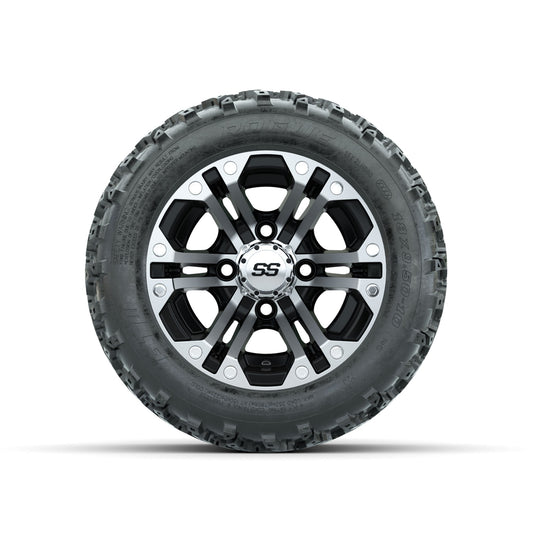 GTW Specter Machined/Black 10 in Wheels with 18x9.50-10 Rogue All Terrain Tires Full Set