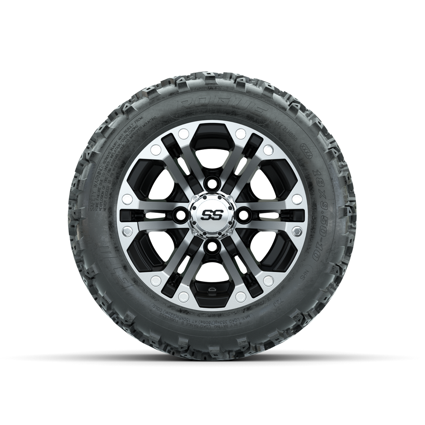 GTW Specter Machined/Black 10 in Wheels with 18x9.50-10 Rogue All Terrain Tires Full Set